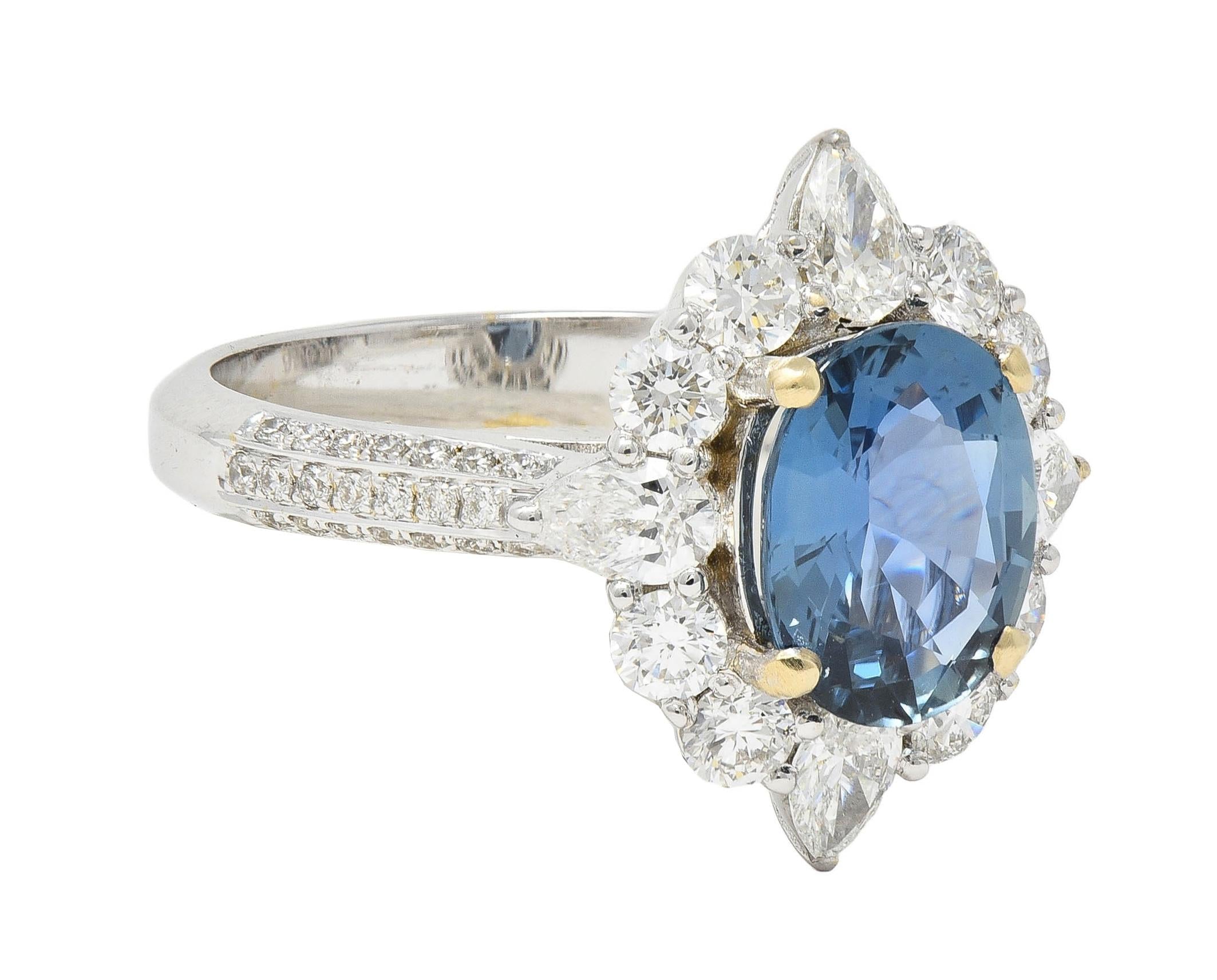 Contemporary 3.19 CTW No Heat Sapphire Diamond 18 Karat Two-Tone Gold Halo Ring