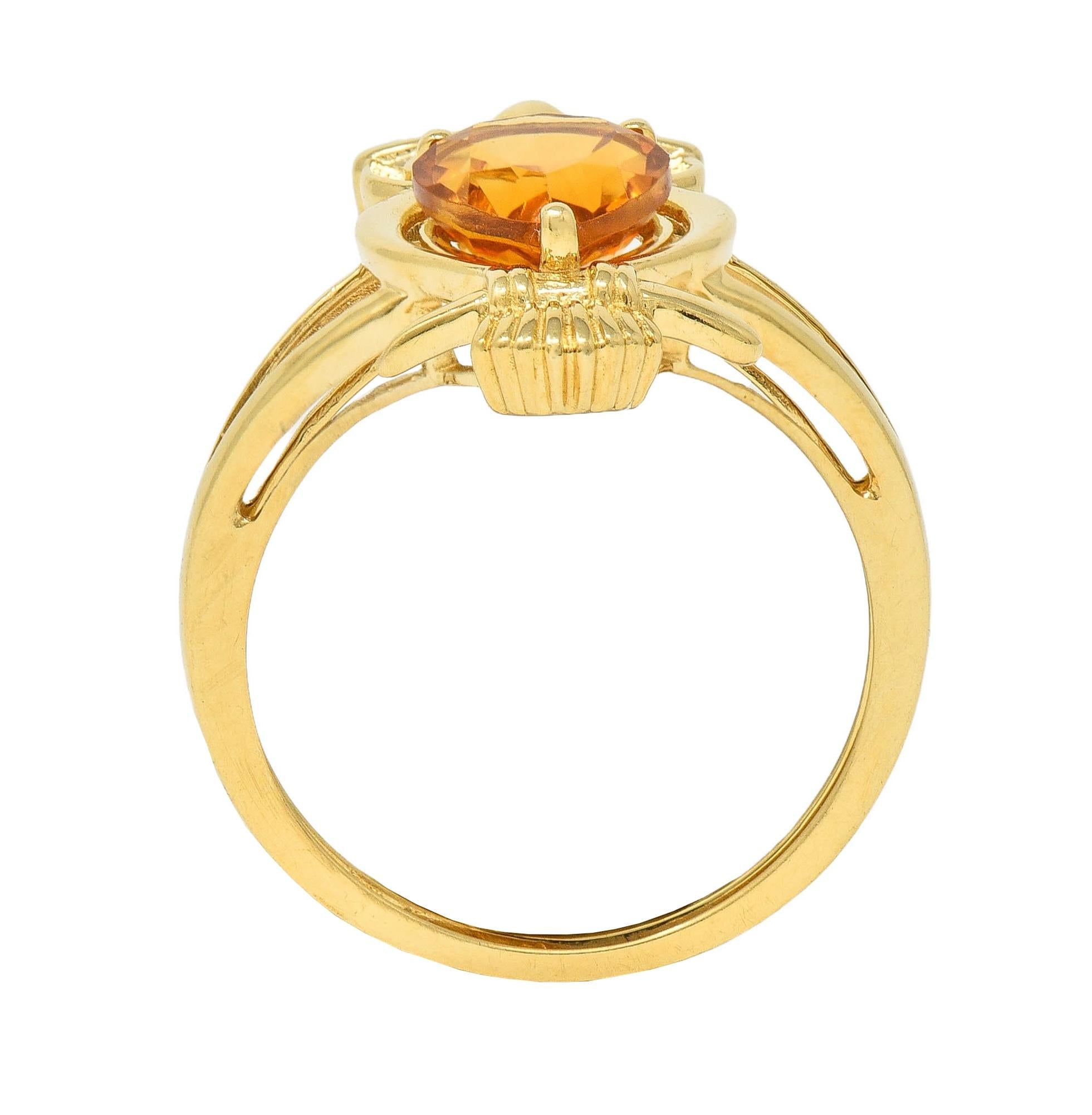 Contemporary 1.63 CTW Citrine Ruby 18 Karat Yellow Gold Owl Bird Ring