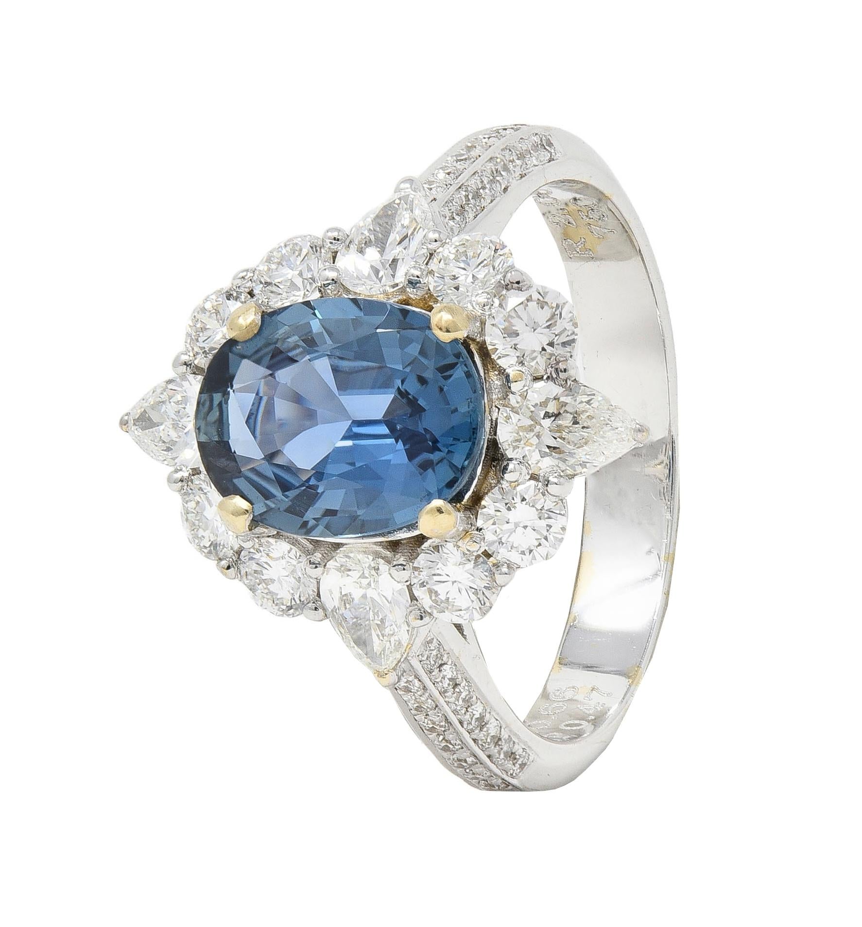 Contemporary 3.19 CTW No Heat Sapphire Diamond 18 Karat Two-Tone Gold Halo Ring