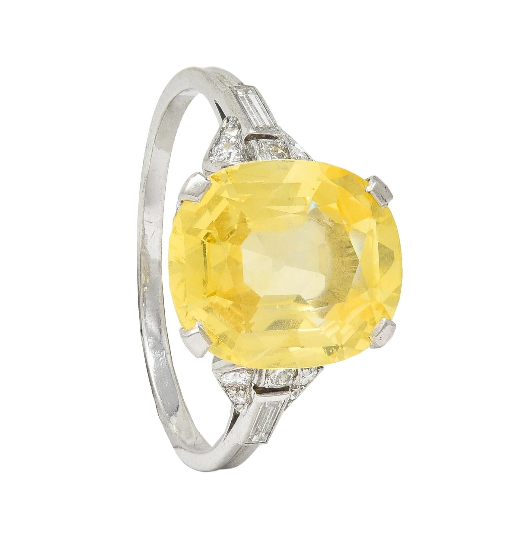 Art Deco 6.75 CTW No Heat Yellow Ceylon Sapphire Diamond Platinum Ring GIA