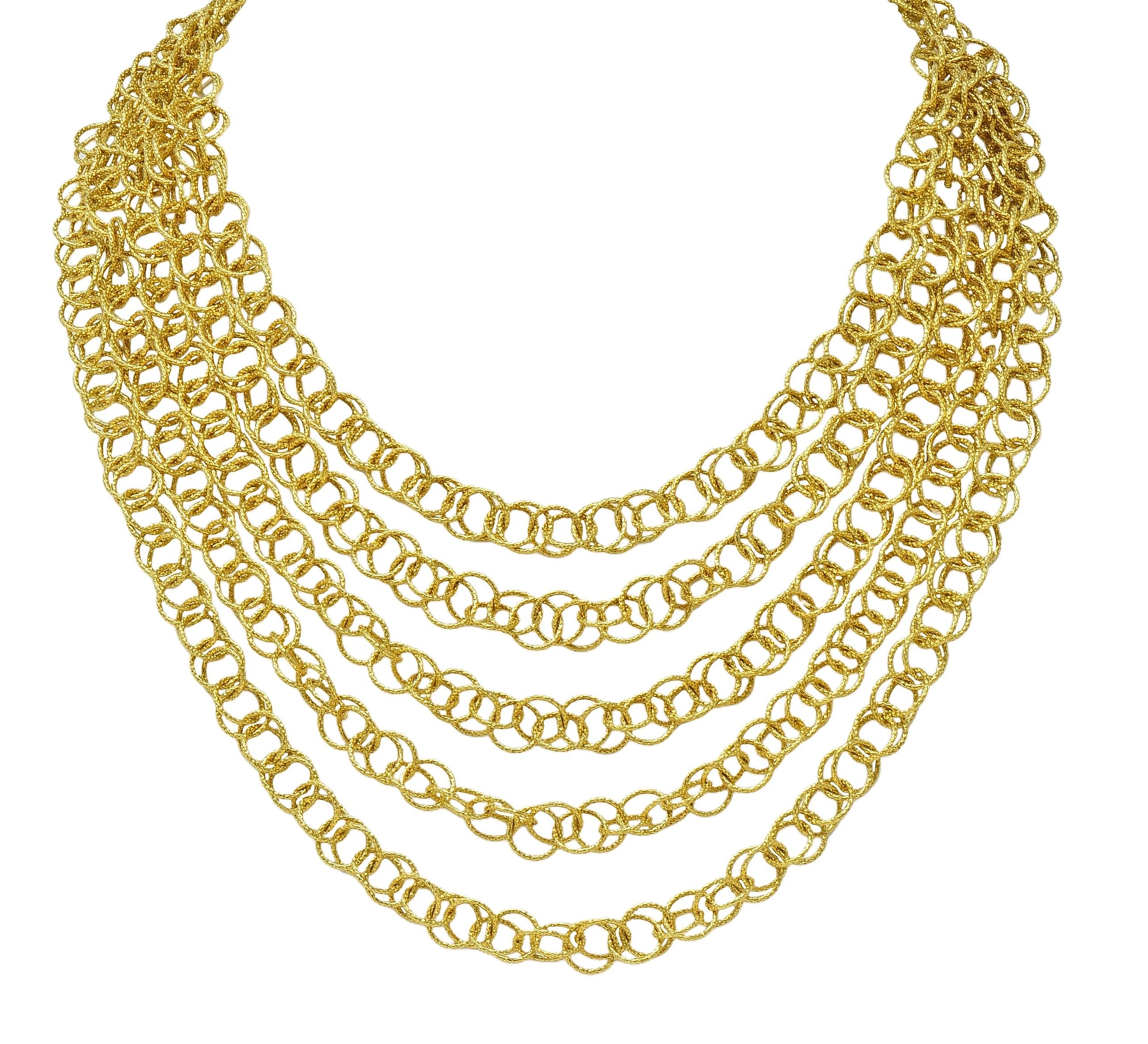 Buccellati 2000's 18 Karat Gold Multi-Strand Hammered Hawaii Necklace
