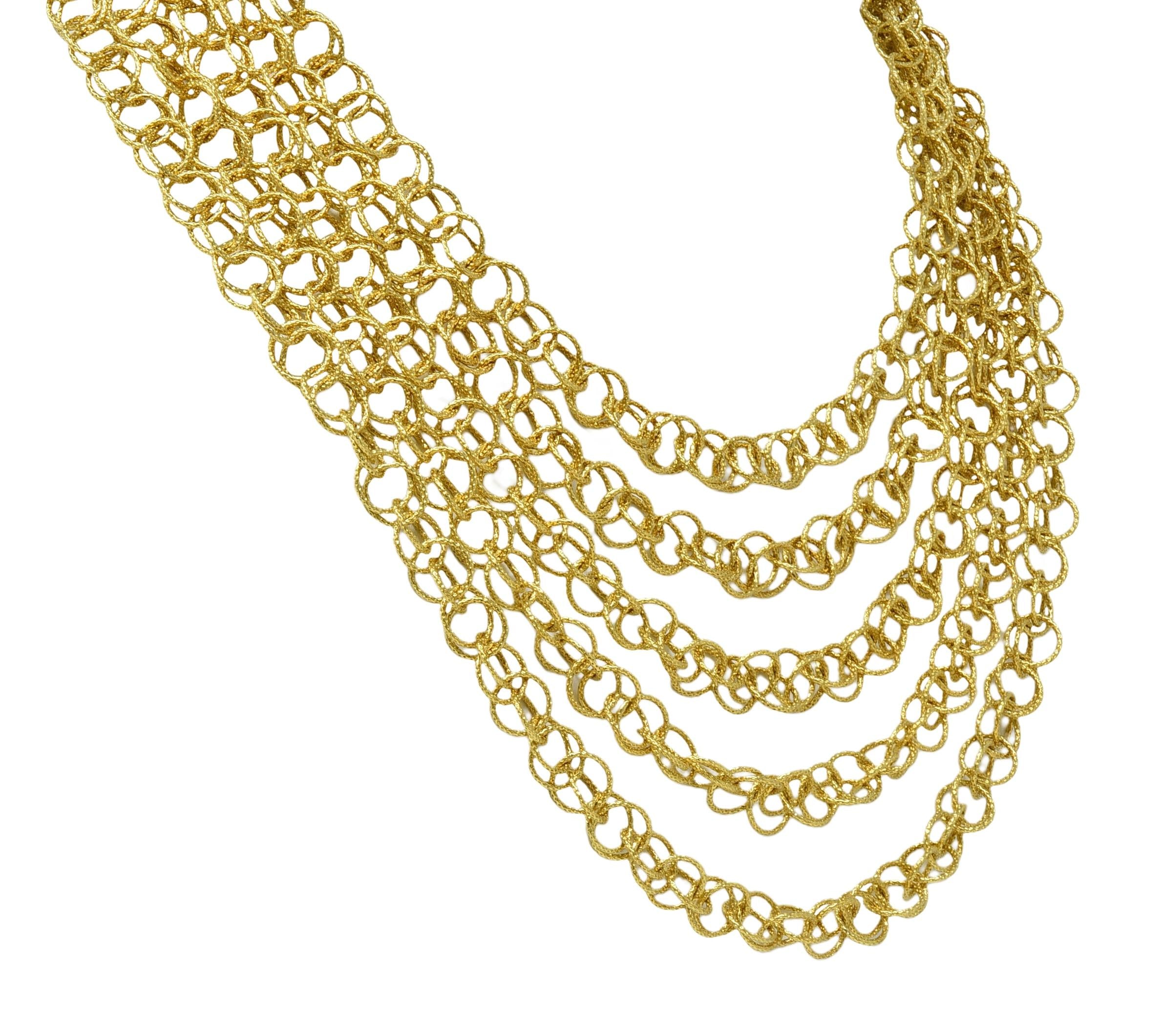 Buccellati 2000's 18 Karat Gold Multi-Strand Hammered Hawaii Necklace