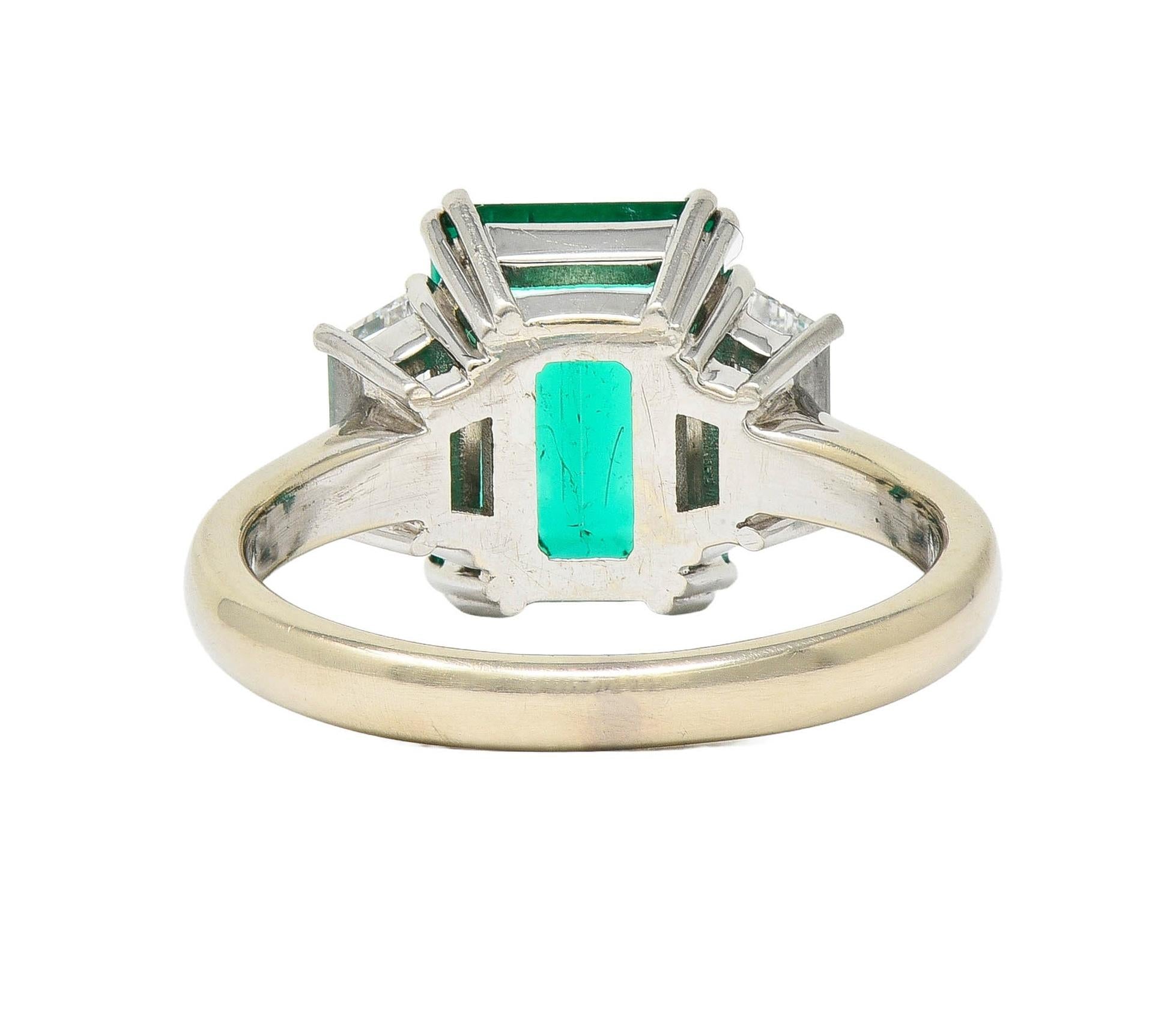 1980's 3.51 CTW Colombian Emerald Diamond Platinum 18K  White Gold Ring AGL