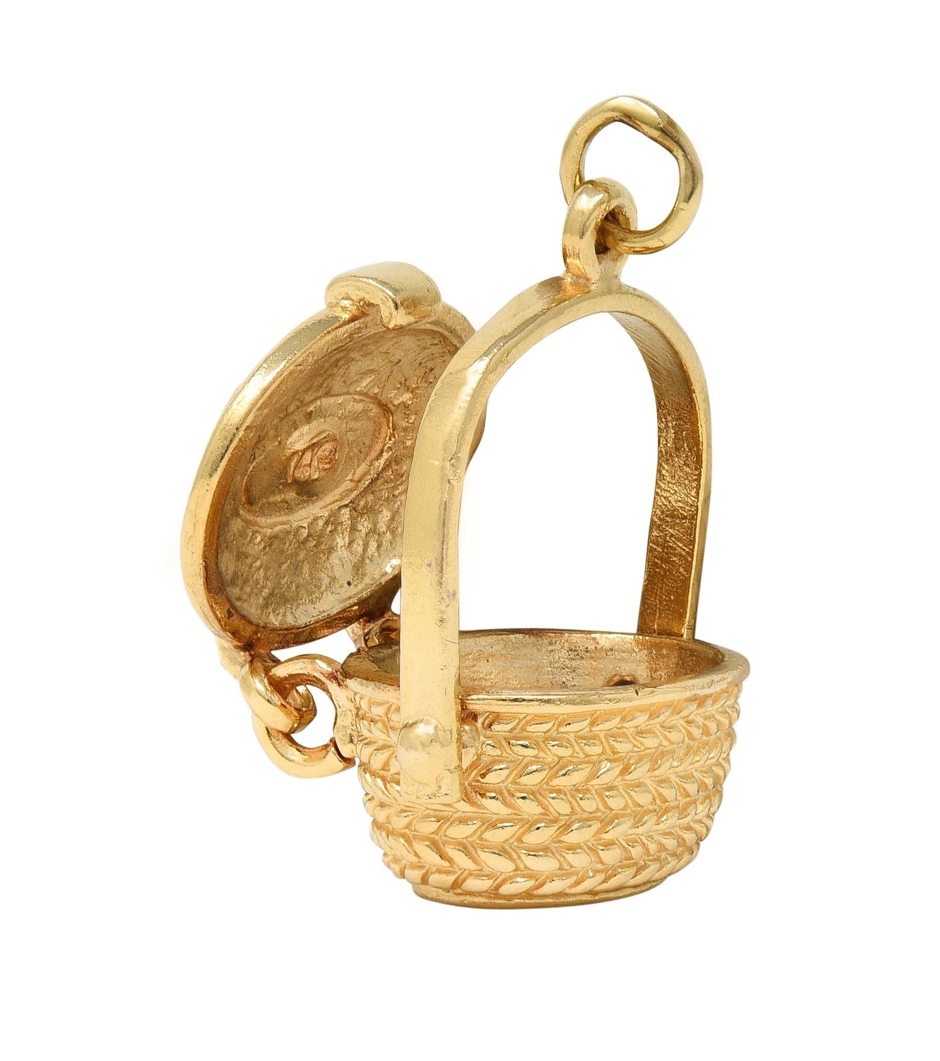 1950's 14 Karat Yellow Gold Vintage Picnic Basket Pendant Charm