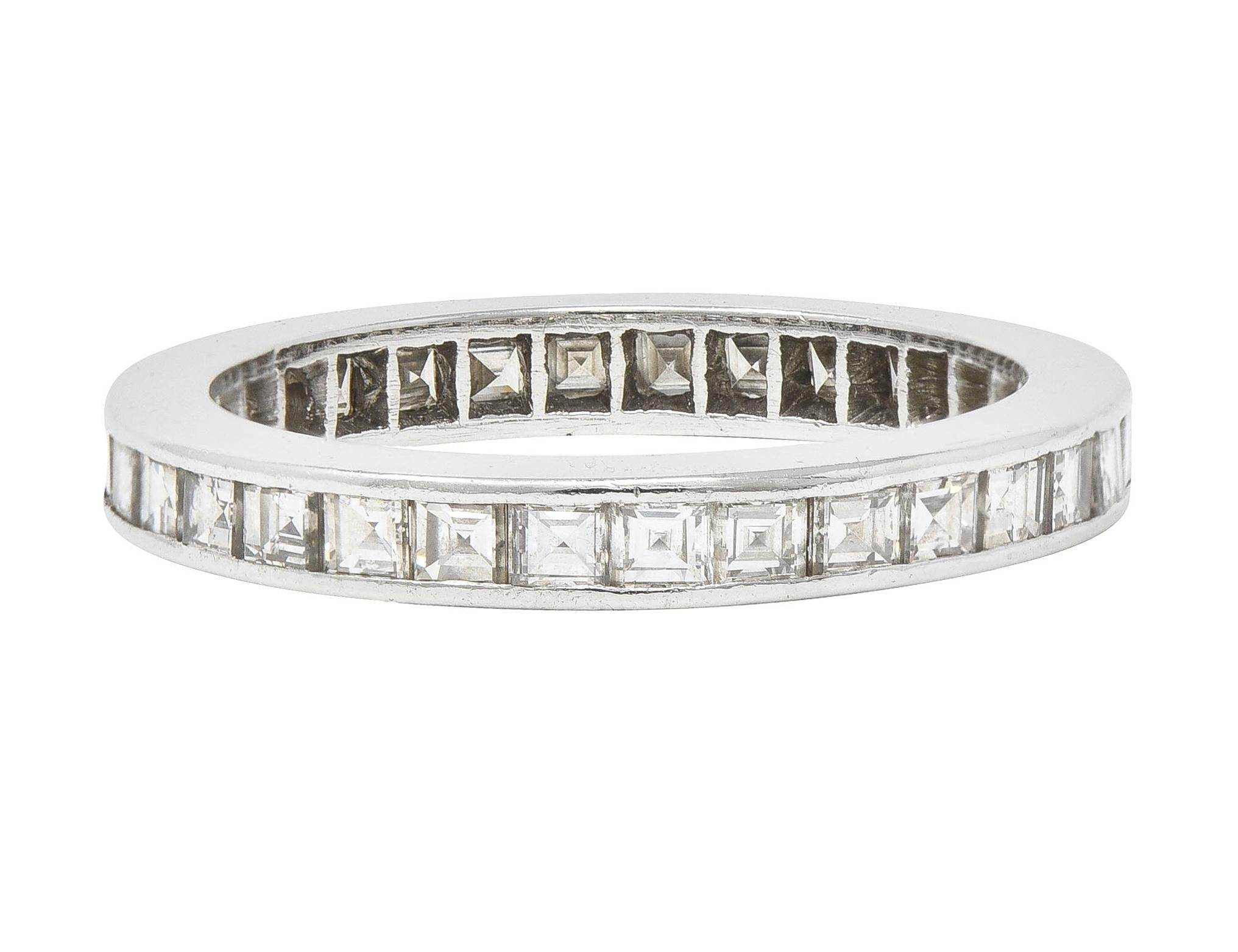 Mid-Century 1.48 Carats Square Cut Diamond Platinum Vintage Eternity Band Ring