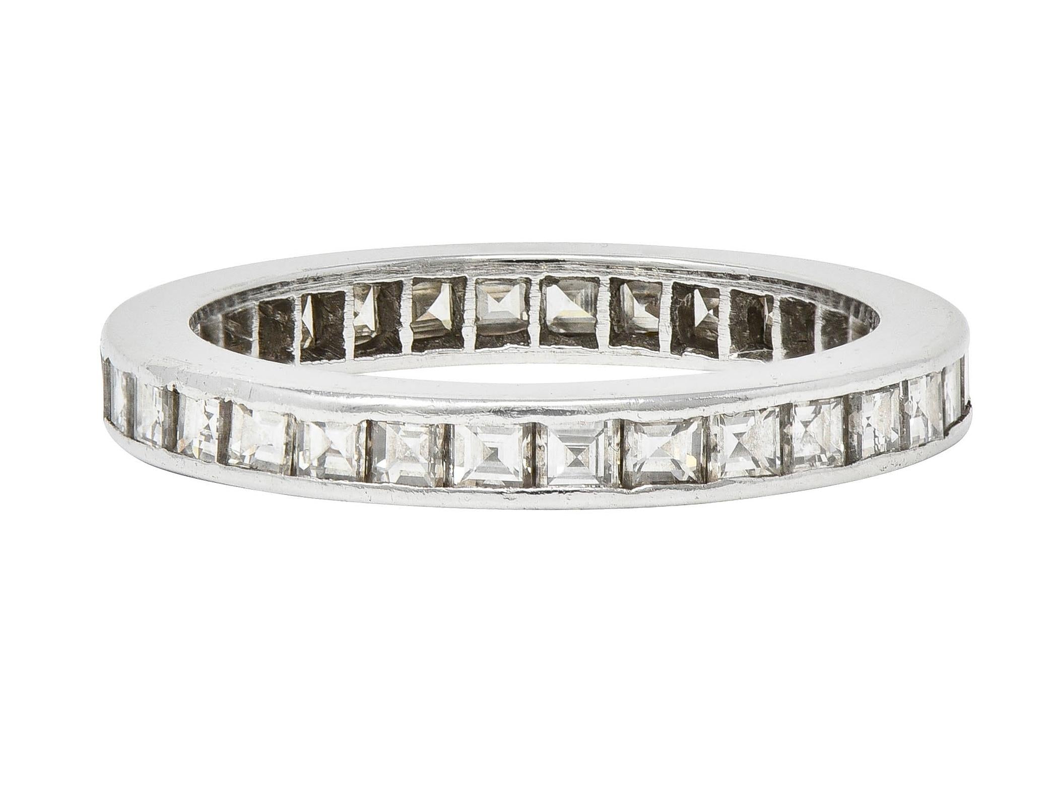 Mid-Century 1.48 Carats Square Cut Diamond Platinum Vintage Eternity Band Ring