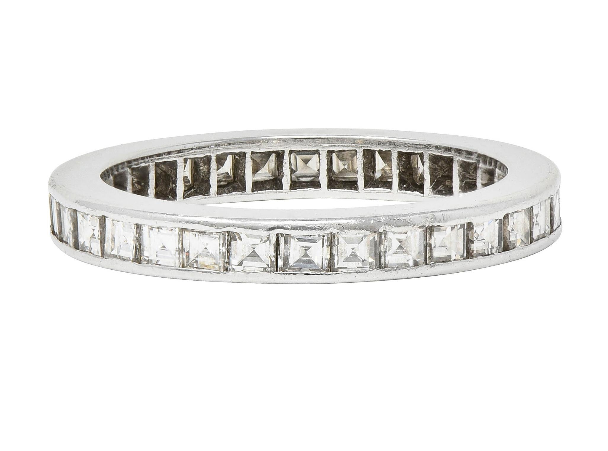 Mid-Century 1.48 Carats Square Cut Diamond Platinum Vintage Eternity Band Ring