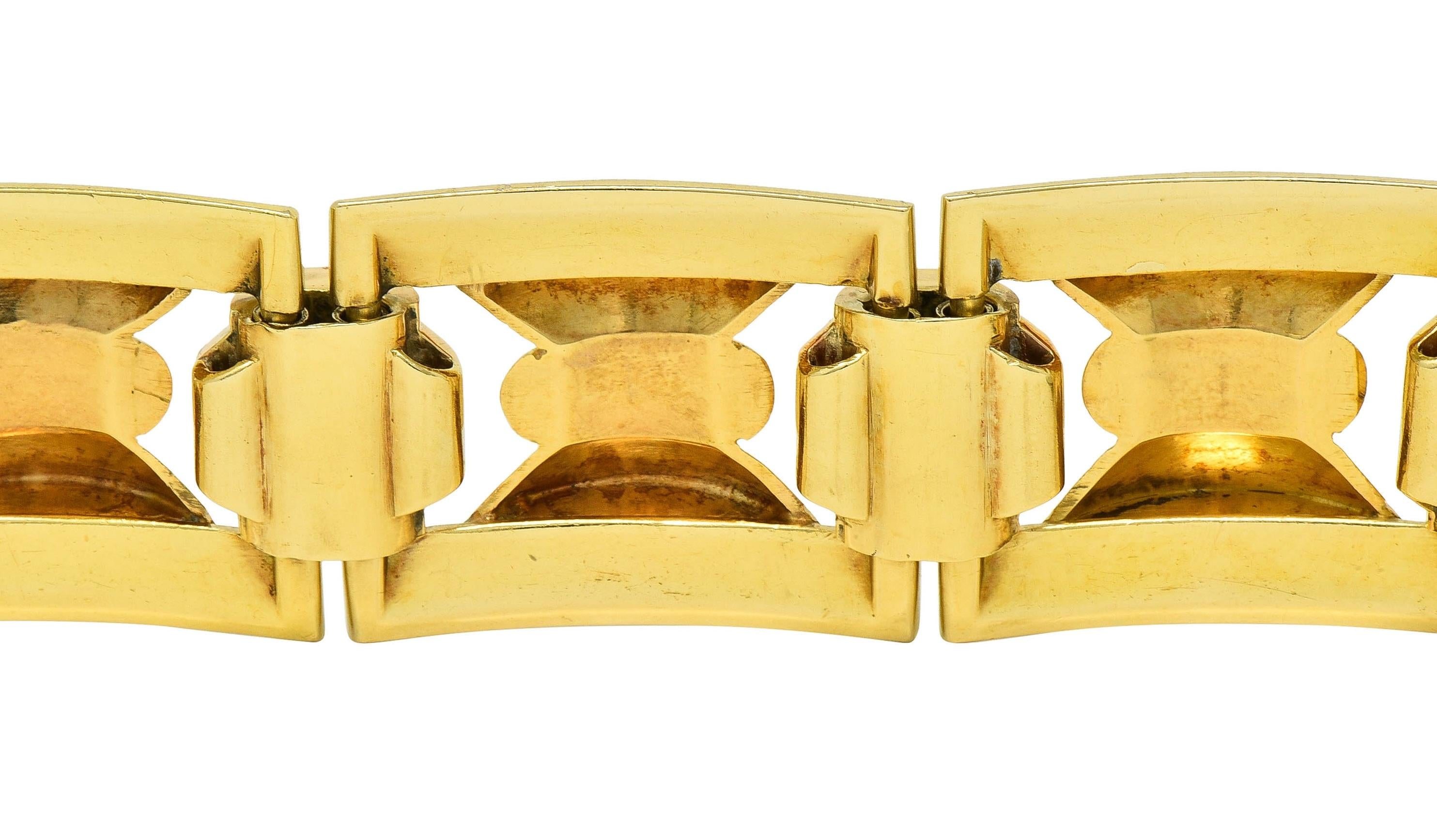 Retro French 18 Karat Two-Tone Gold Vintage Geometric Link Bracelet