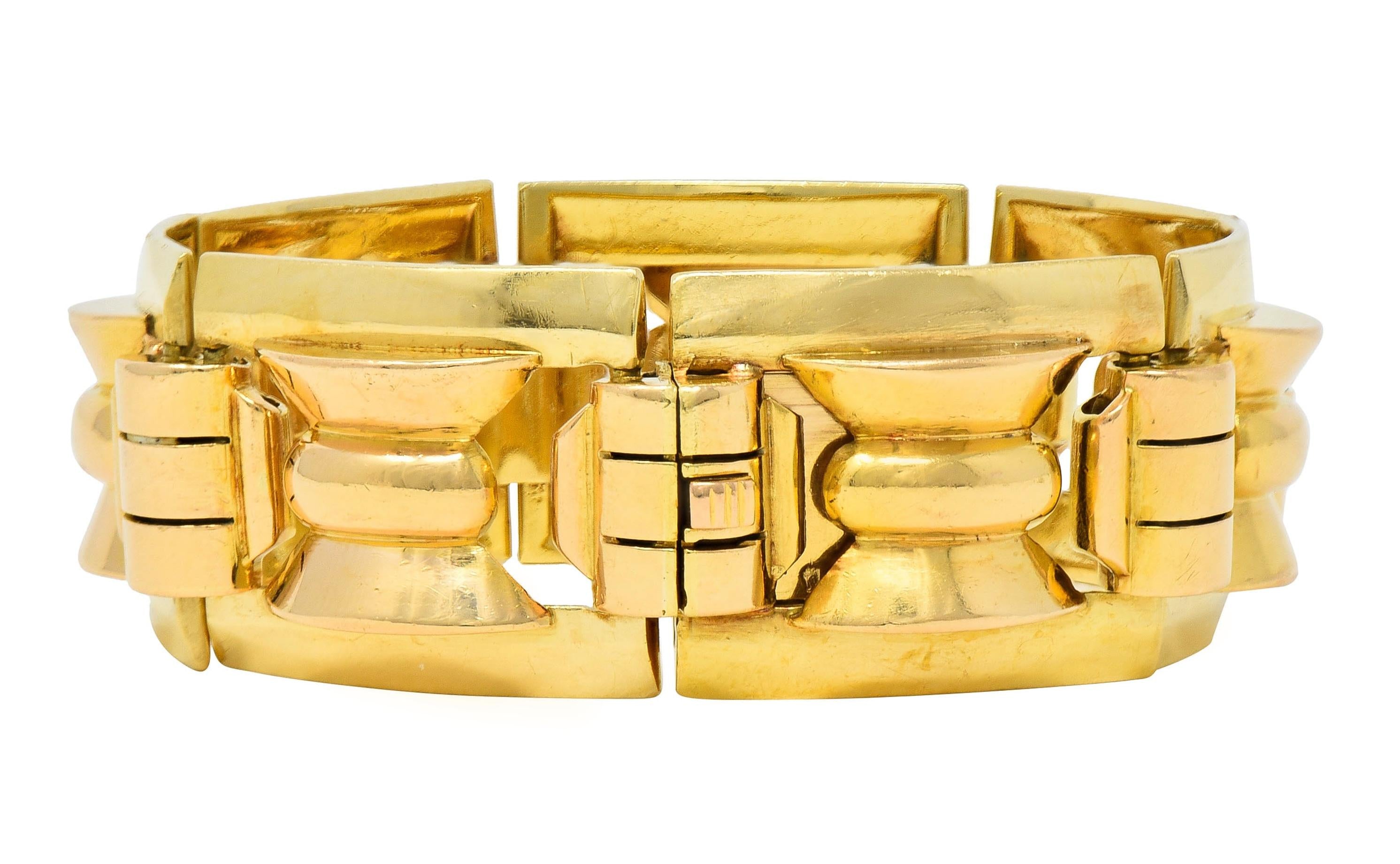 Retro French 18 Karat Two-Tone Gold Vintage Geometric Link Bracelet