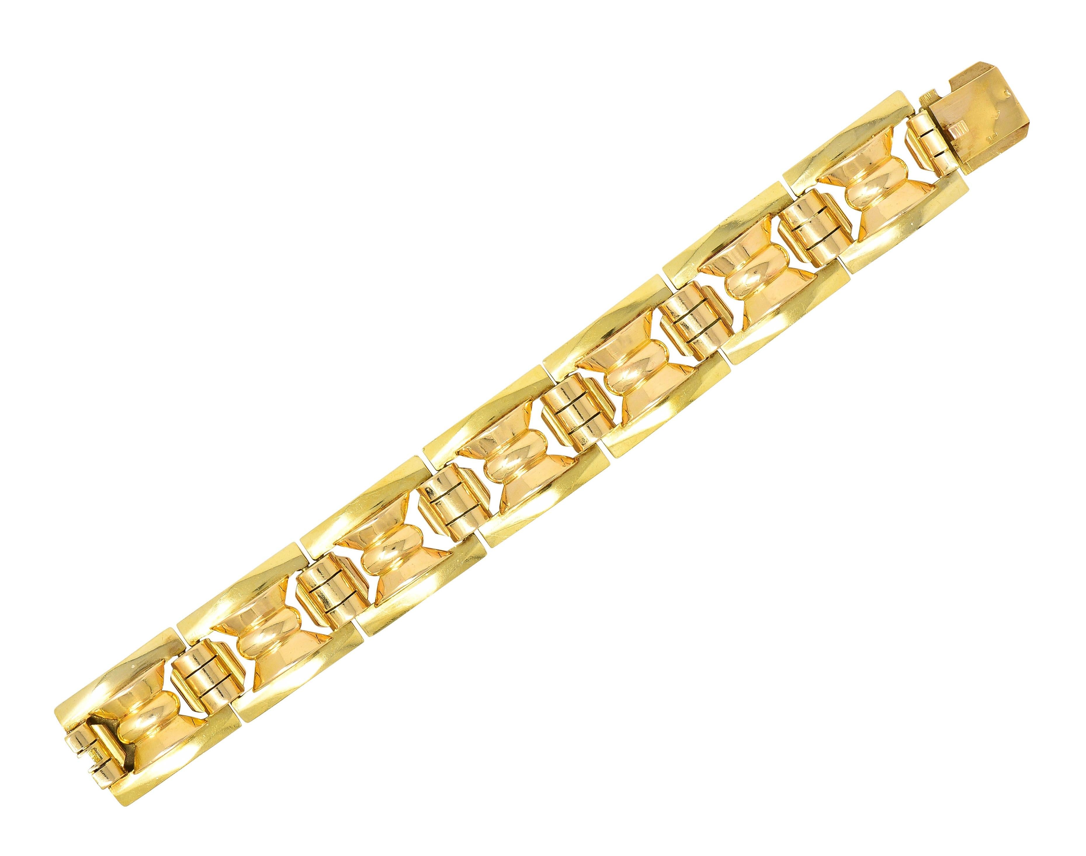 Retro French 18 Karat Two-Tone Gold Vintage Geometric Link Bracelet