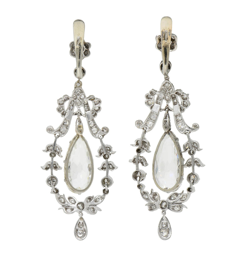 Edwardian 6.25 CTW Pear Diamond Platinum 14K Gold Antique Chandelier Earrings
