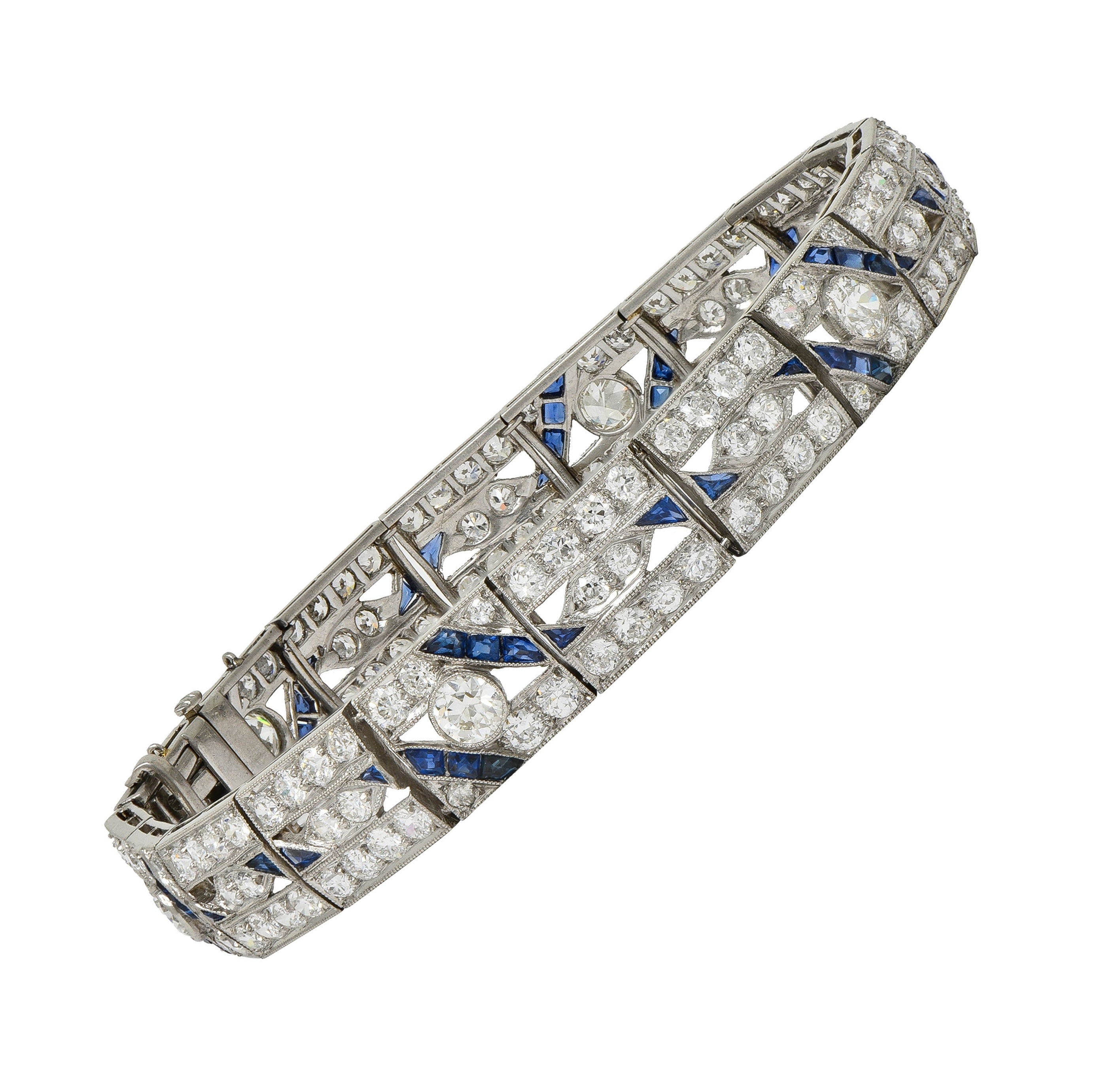 Art Deco 11.64 CTW Sapphire Diamond Platinum Vintage Line Bracelet