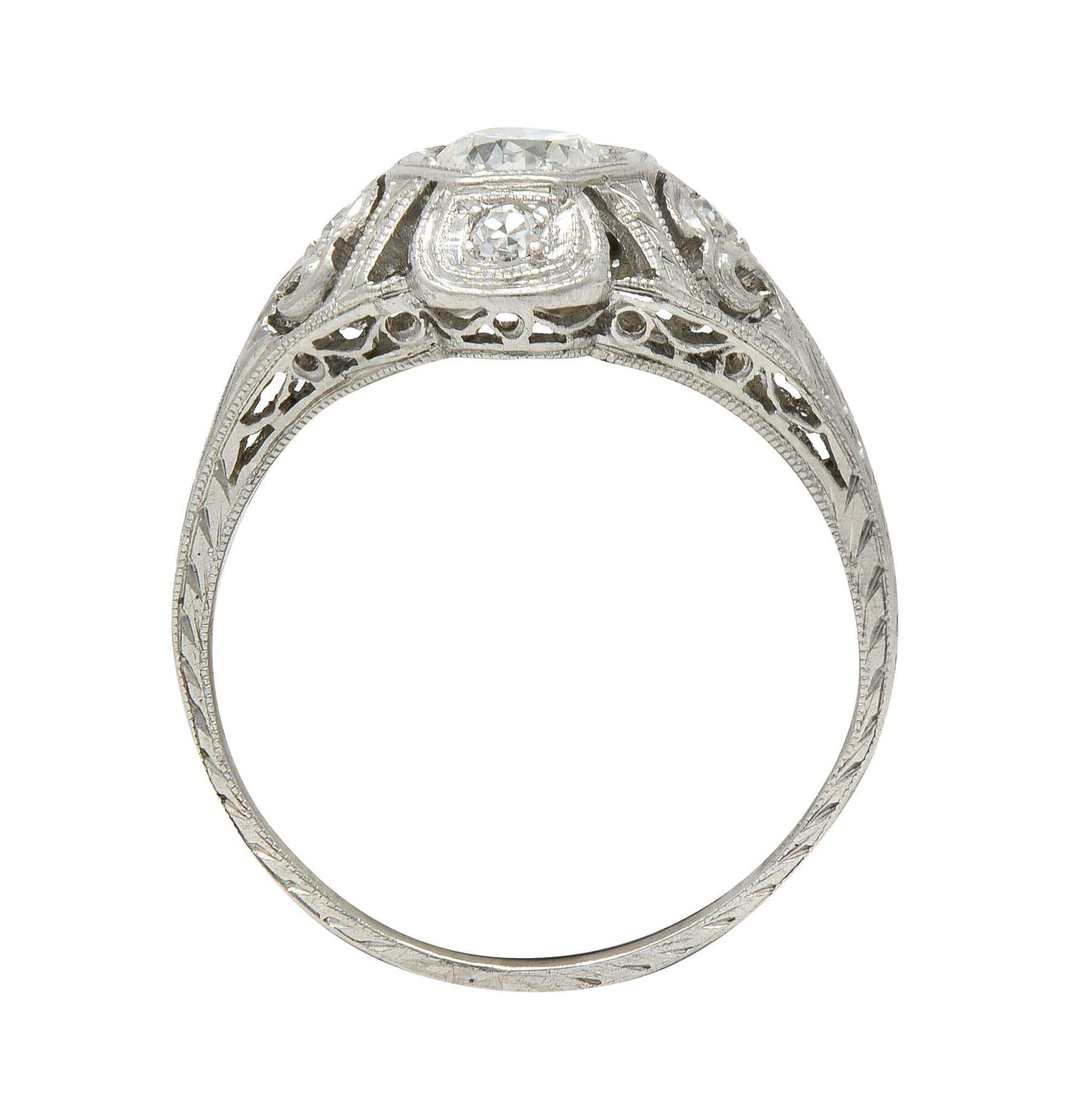 Katz & Ogush Art Deco 0.53 CTW Diamond Platinum Scrolling Engagement Ring