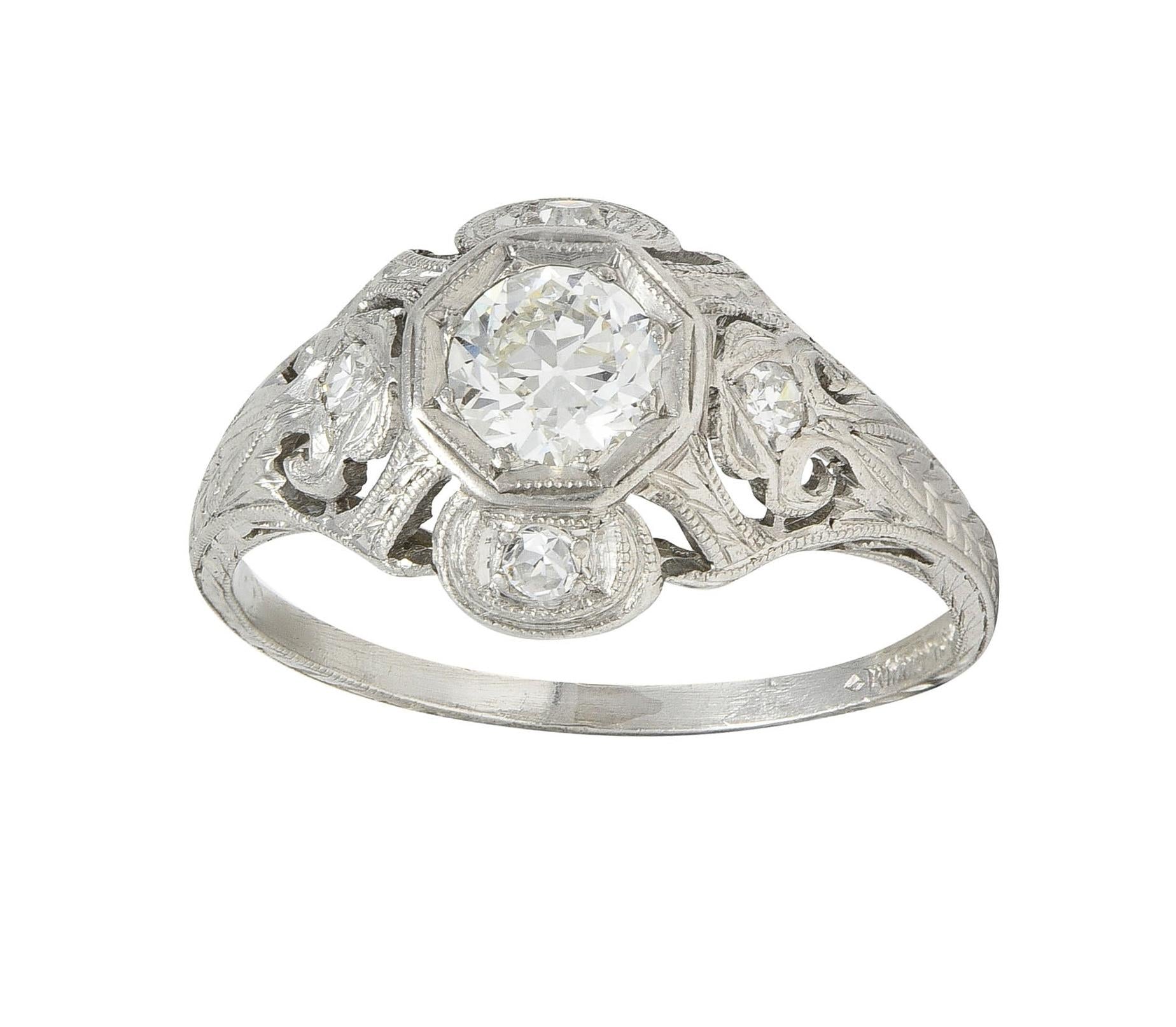 Katz & Ogush Art Deco 0.53 CTW Diamond Platinum Scrolling Engagement Ring