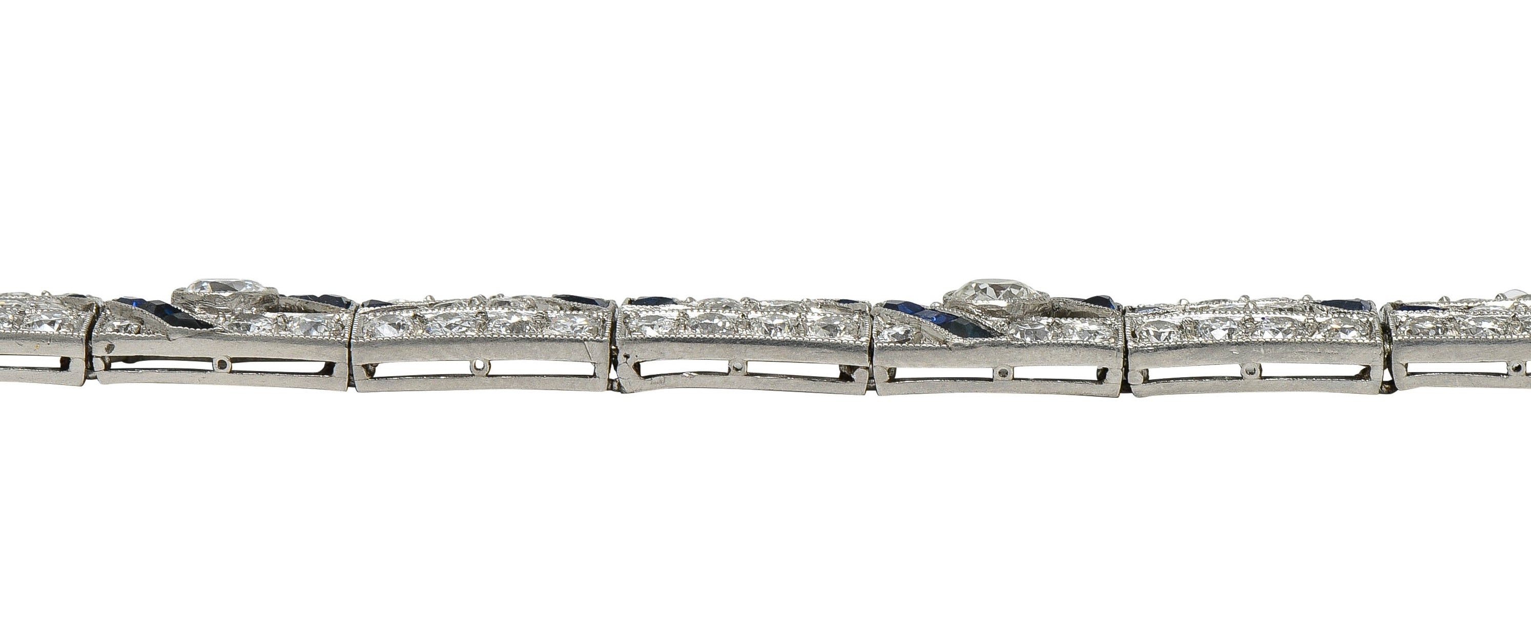 Art Deco 11.64 CTW Sapphire Diamond Platinum Vintage Line Bracelet