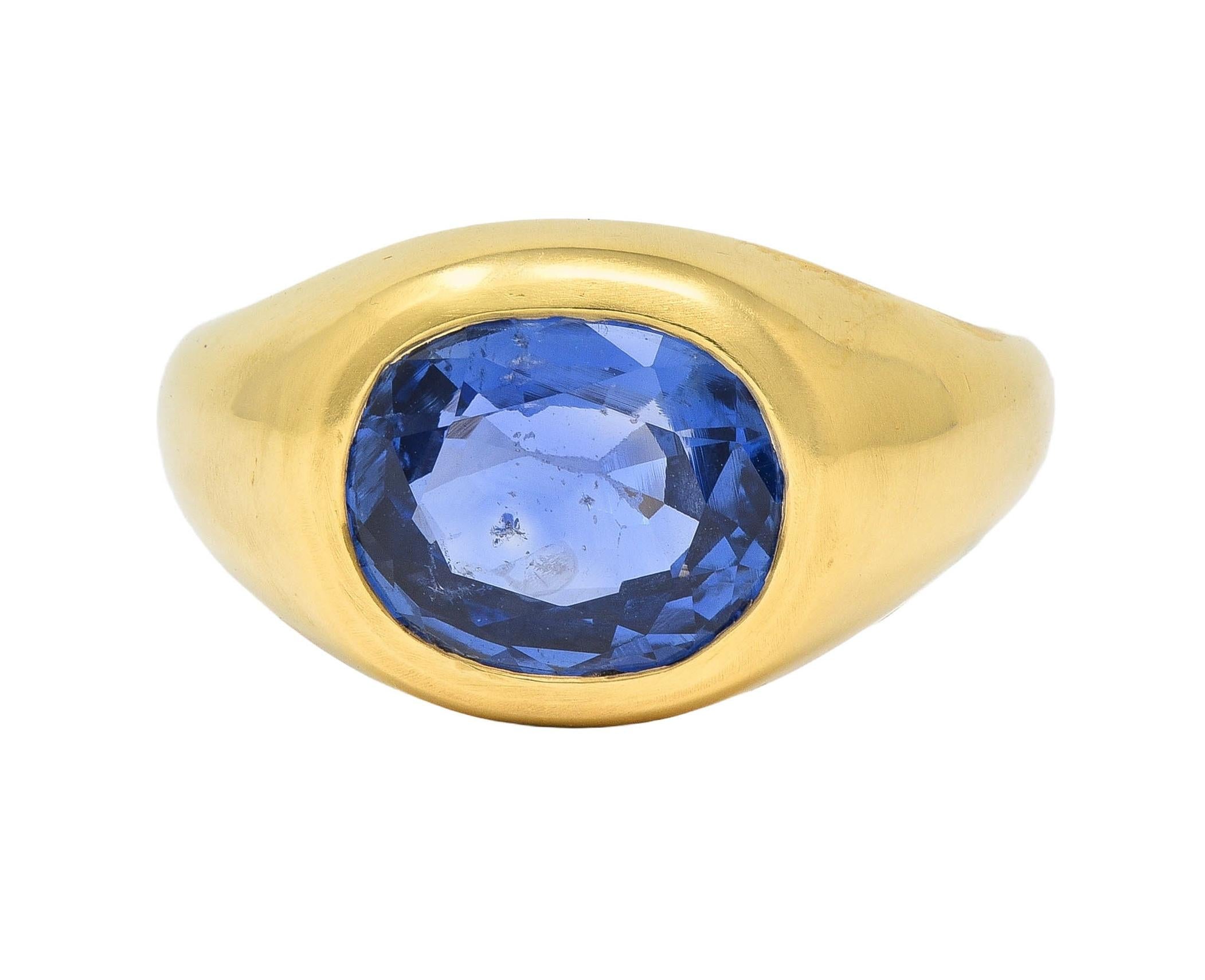 1960 4.34 CTW No Heat Ceylon Sapphire 18K Yellow Gold Vintage Signet Ring GIA