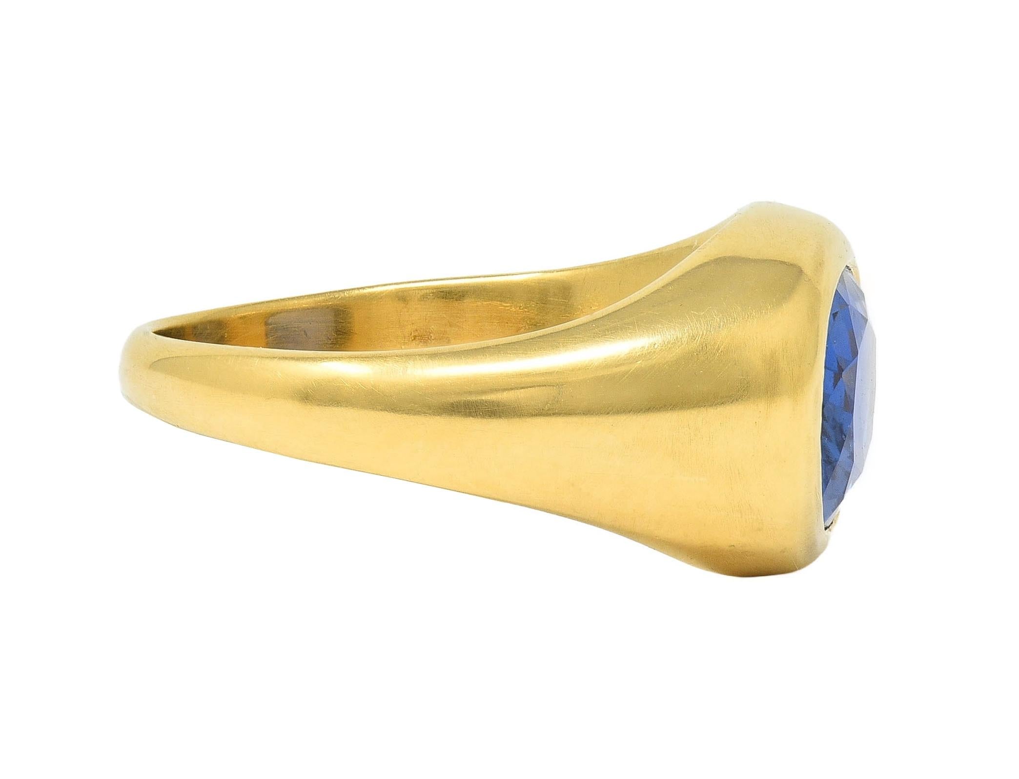 1960 4.34 CTW No Heat Ceylon Sapphire 18K Yellow Gold Vintage Signet Ring GIA