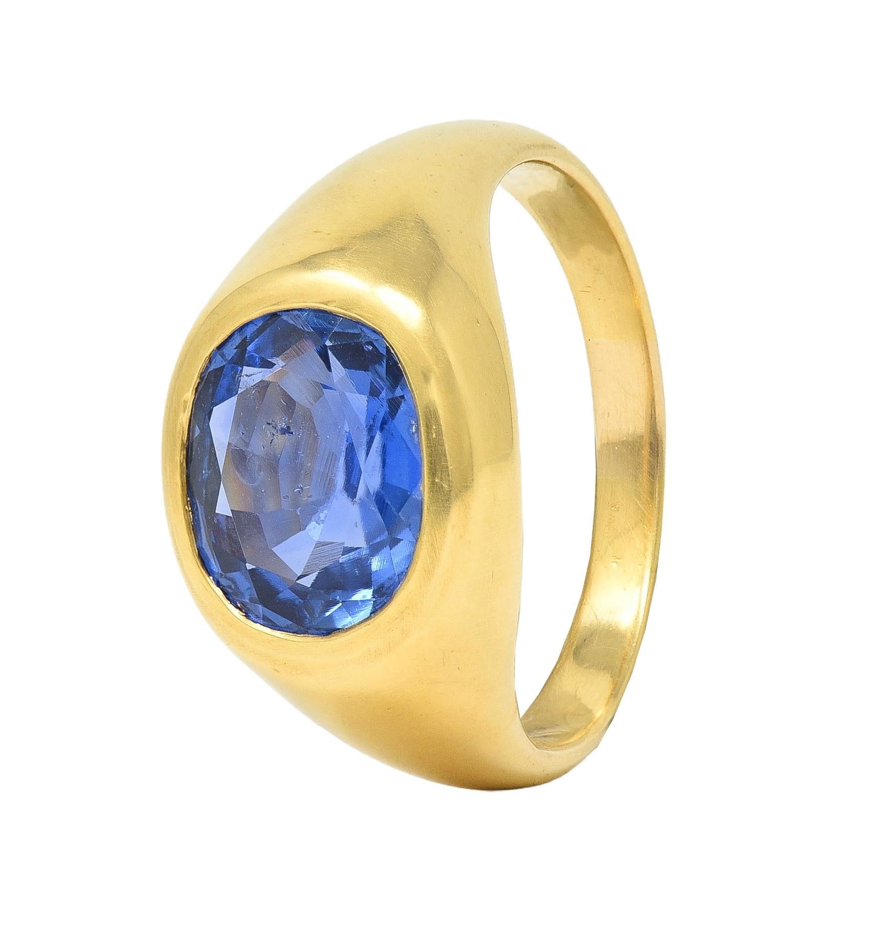 1960 4.34 CTW No Heat Ceylon Sapphire 18K Yellow Gold Vintage Signet Ring GIA