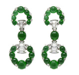 Contemporary Round Brilliant Cut Diamond Jade 18 Karat White Gold Drop Earrings