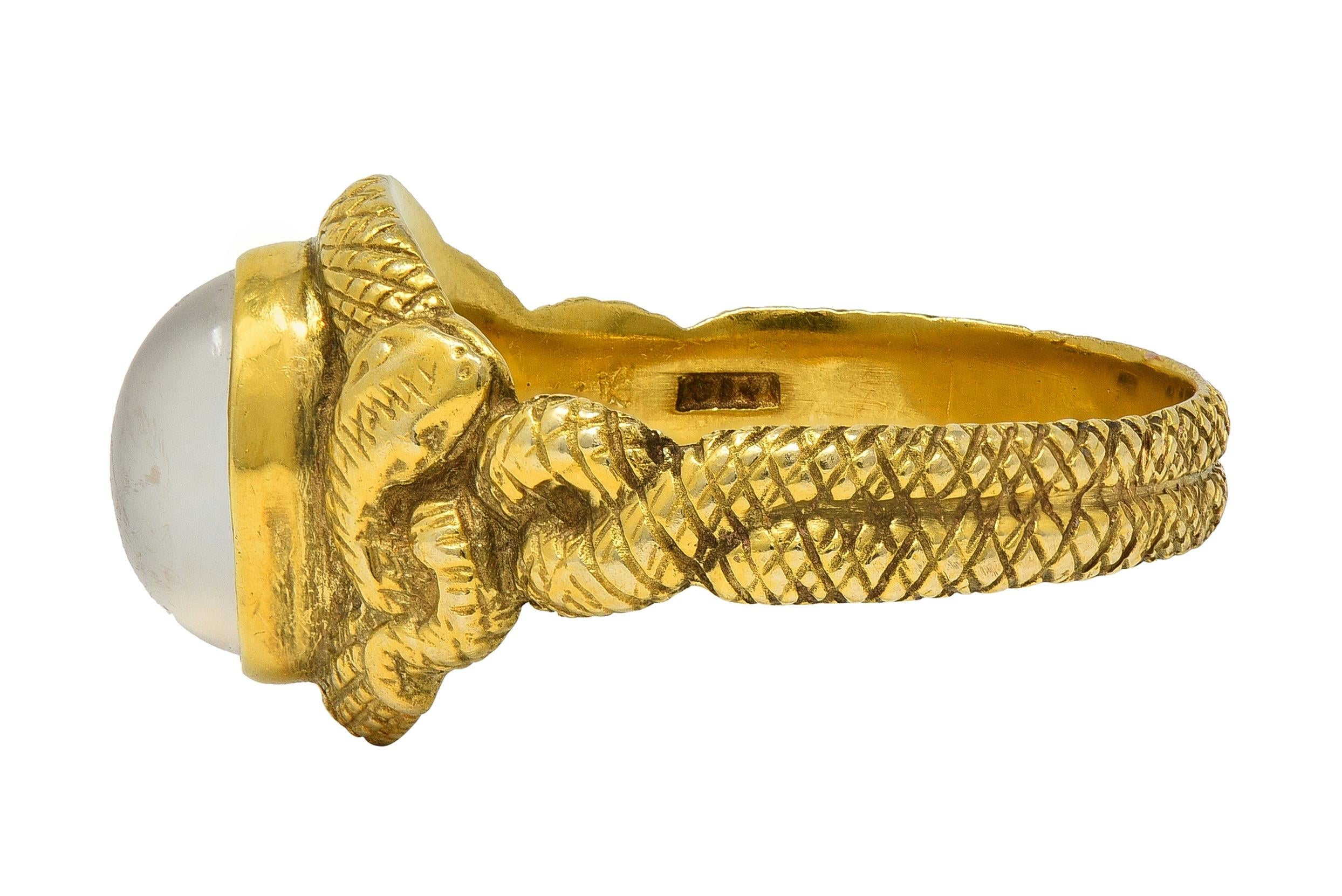 Victorian Moonstone Cabochon 14 Karat Yellow Gold Antique Snake Unisex Ring