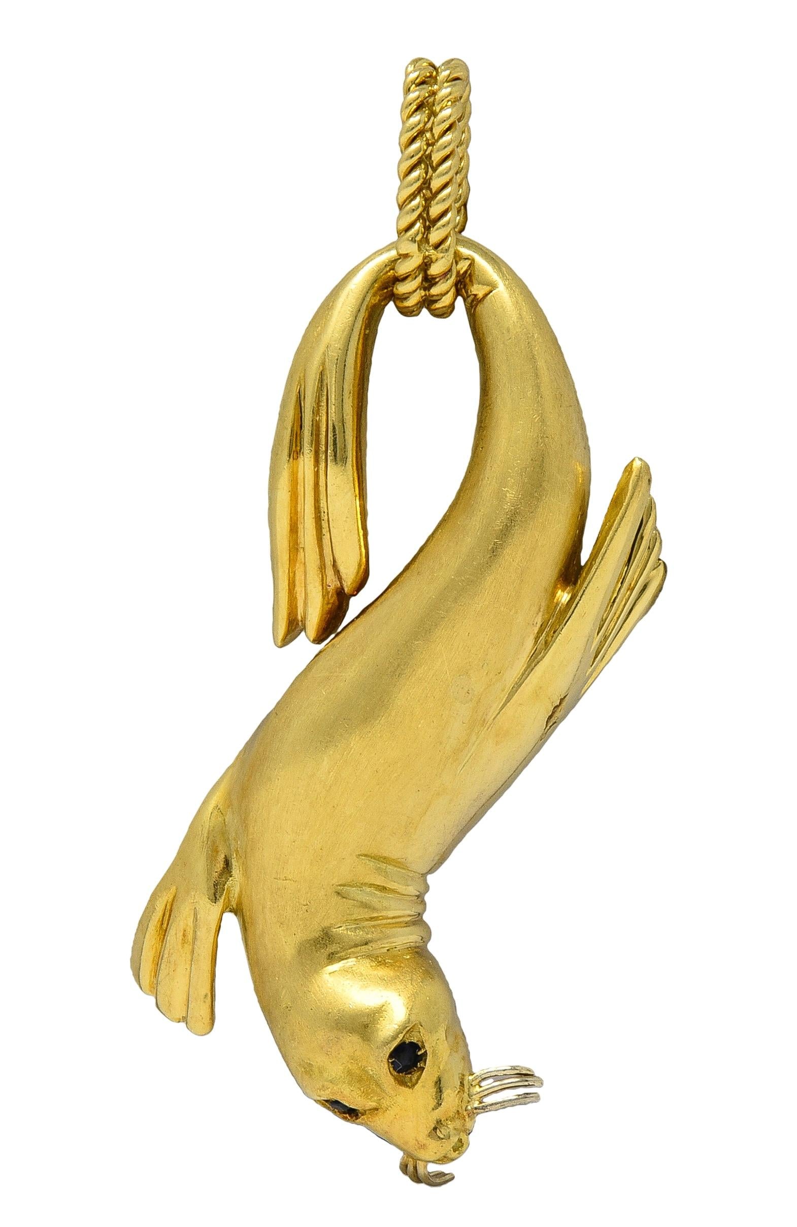 Gucci 1980's Sapphire 18 Karat Two-Tone Gold Vintage Seal Animal Pendant