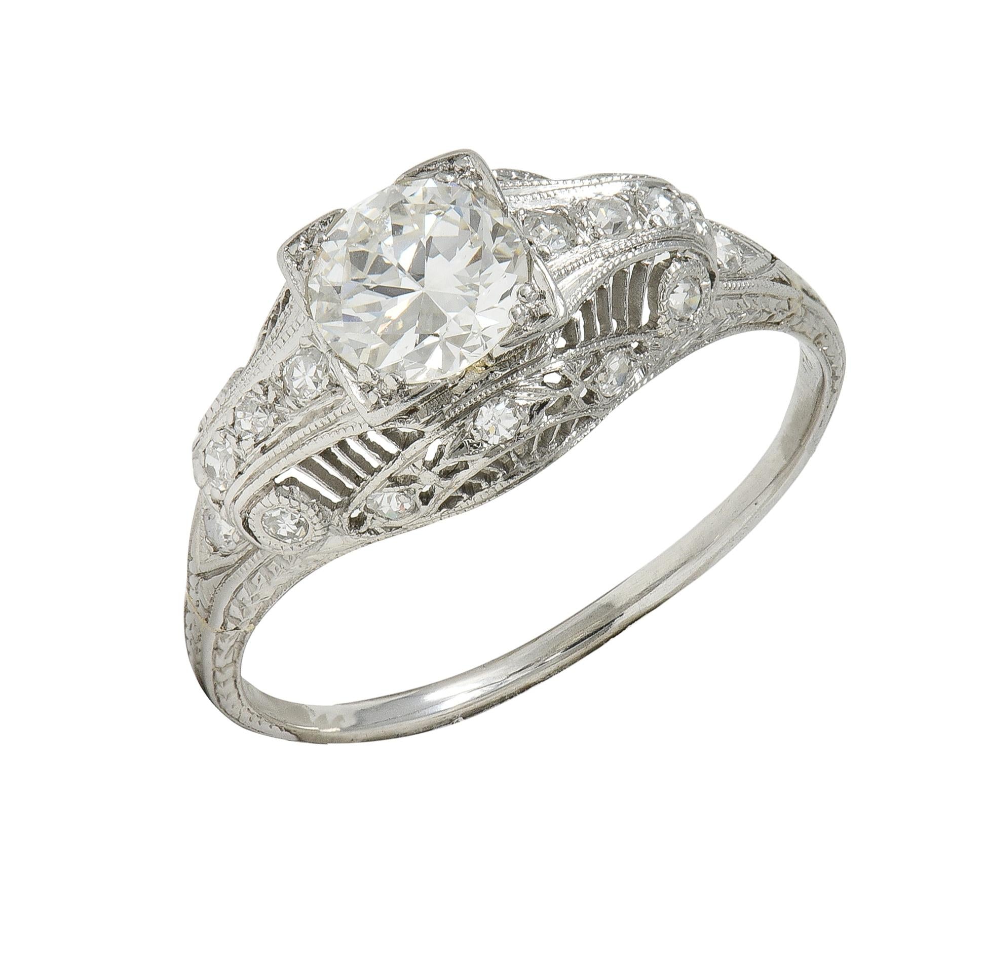 Art Deco Old European Cut Diamond Platinum Vintage Bombé Wheat Engagement Ring