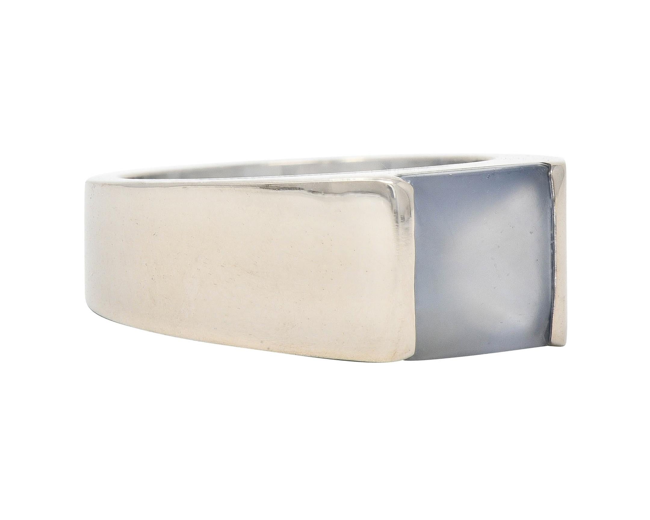 Cartier 2000 Gray Moonstone 18 Karat White Gold Vintage Tank Band Ring