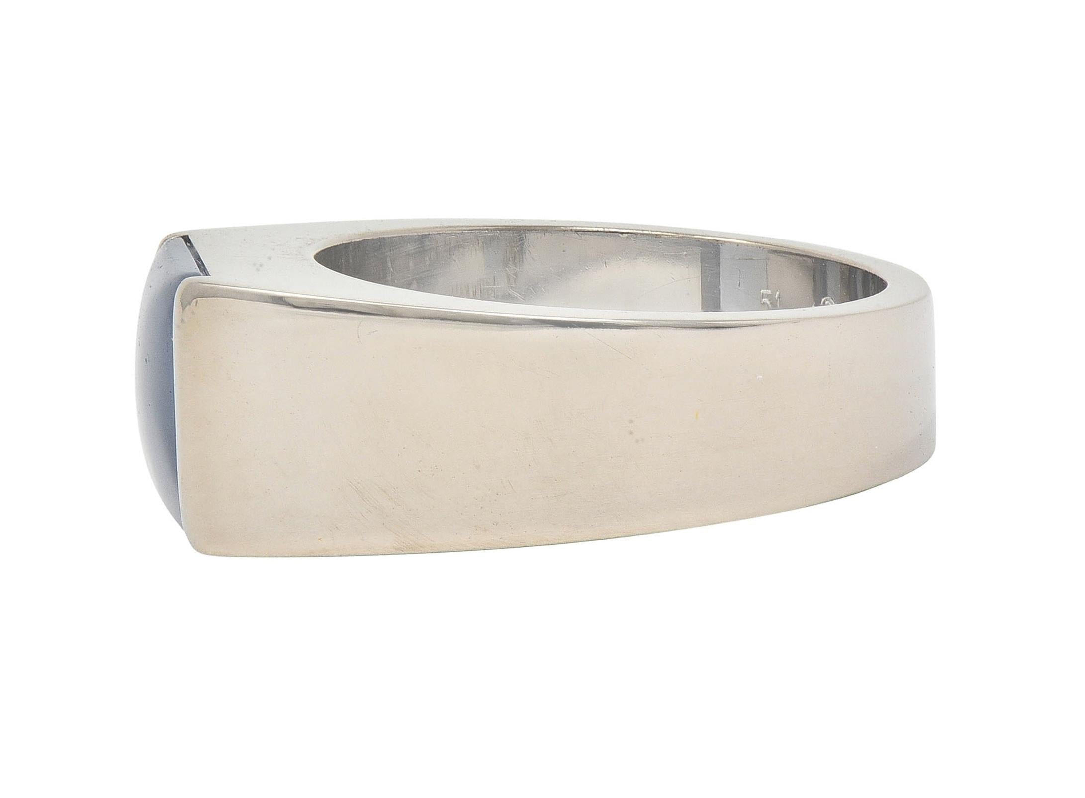 Cartier 2000 Gray Moonstone 18 Karat White Gold Vintage Tank Band Ring