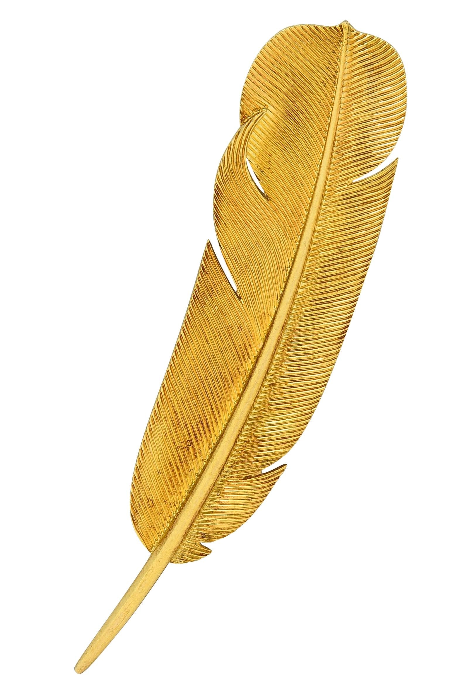 Hermés Georges L'Enfant French 1960's 18K Yellow Gold Vintage Feather Brooch