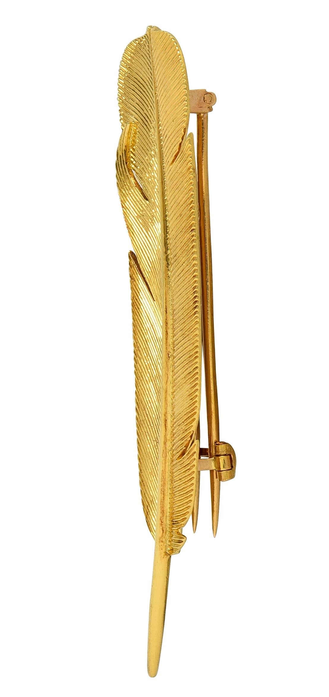 Hermés Georges L'Enfant French 1960's 18K Yellow Gold Vintage Feather Brooch