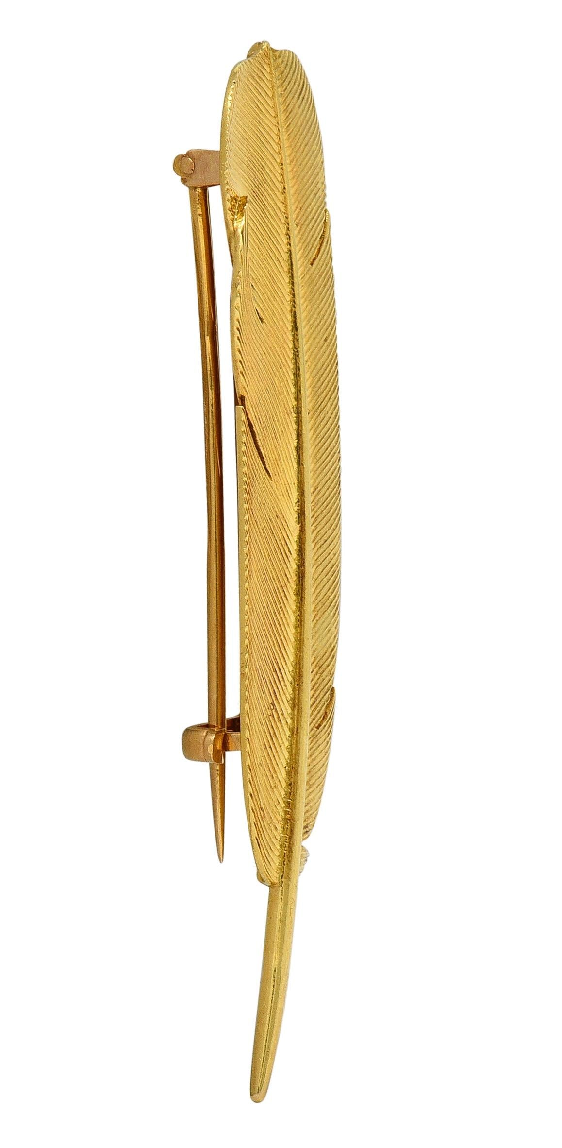 Hermés Georges L'Enfant French 1960's 18K Yellow Gold Vintage Feather Brooch