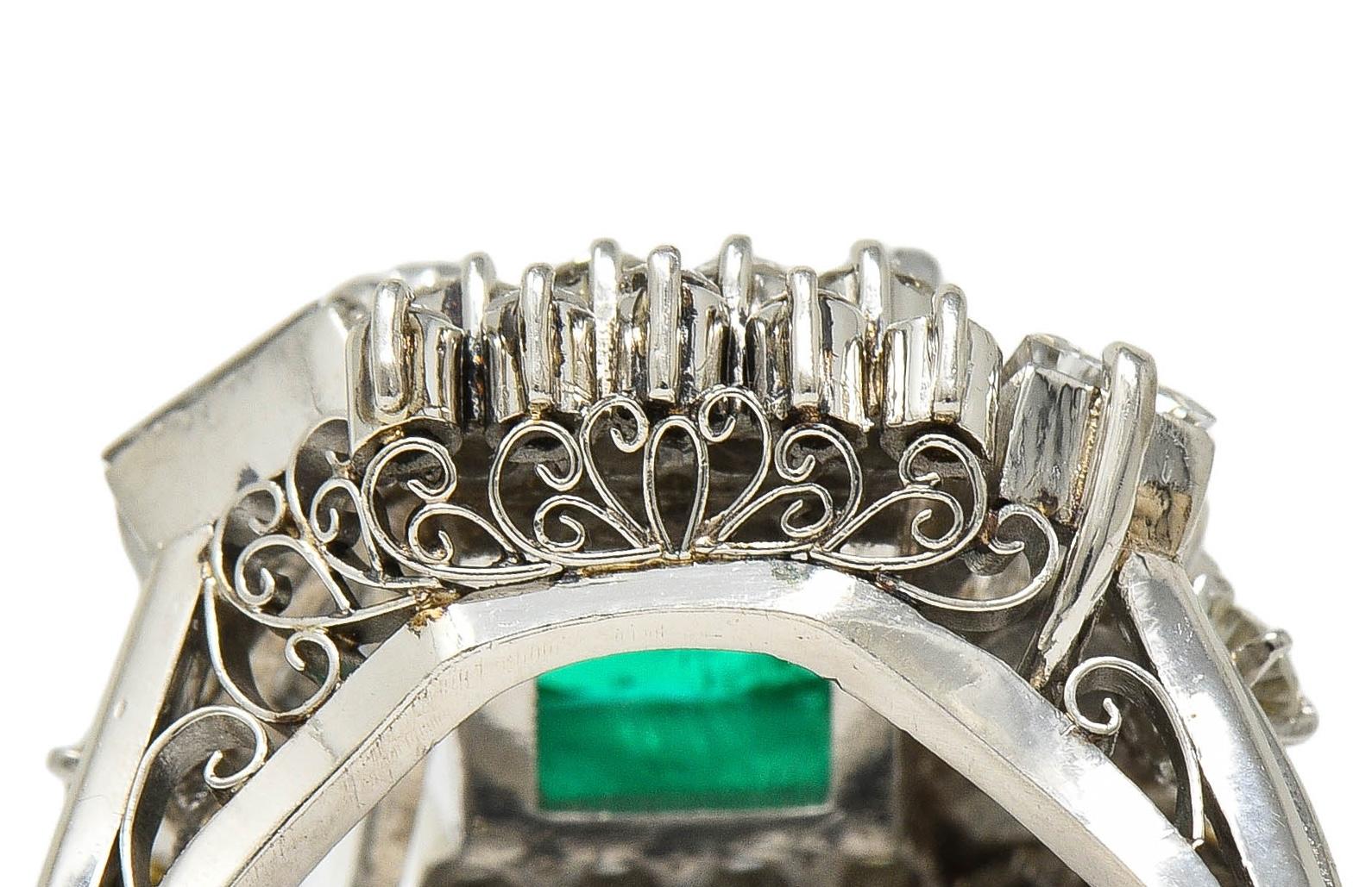 Mid-Century 2.79 CTW Colombian Emerald Diamond Platinum Vintage Cluster Ring GIA