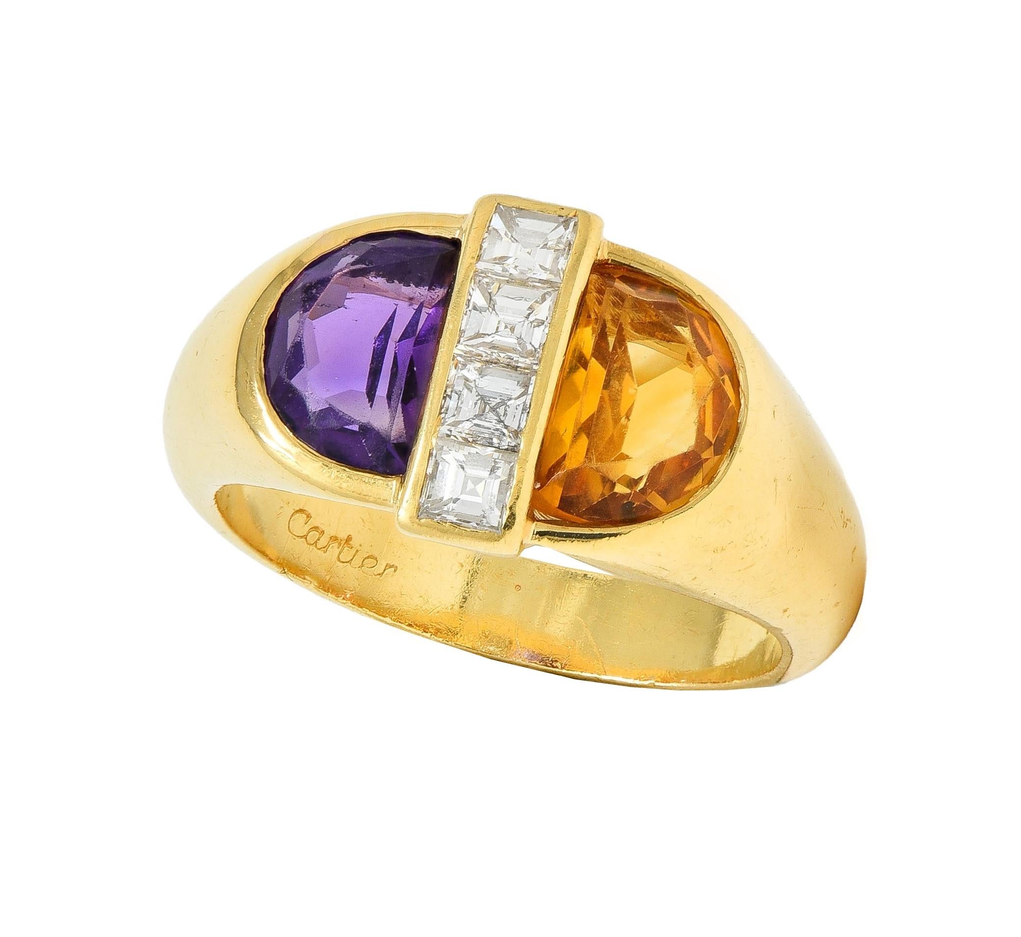 Cartier 1980's 2.04 CTW Amethyst Citrine Diamond 18K Yellow Gold Vintage Ring