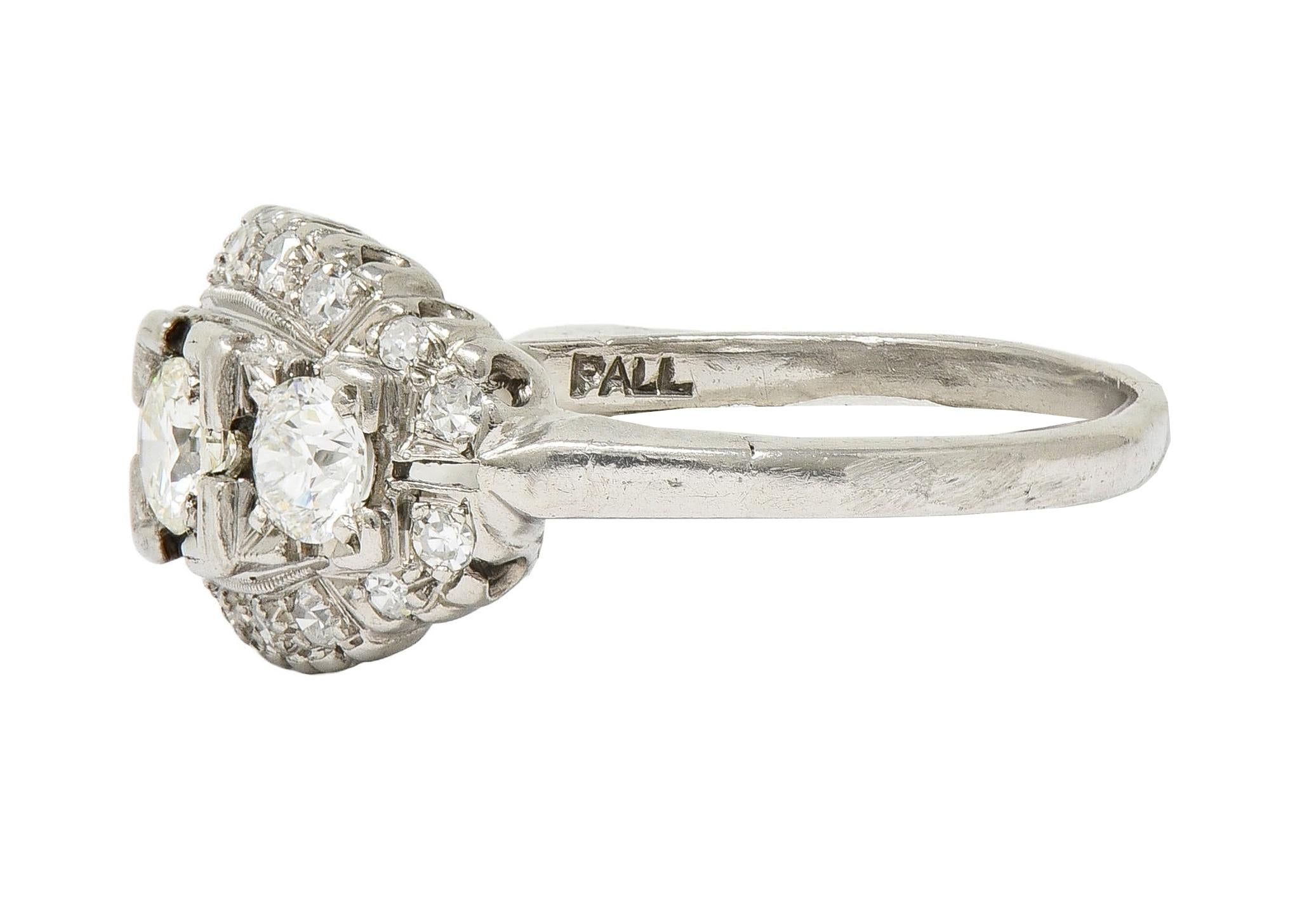 Mid-Century 0.85 CTW Diamond Platinum Vintage Bombé Dinner Ring