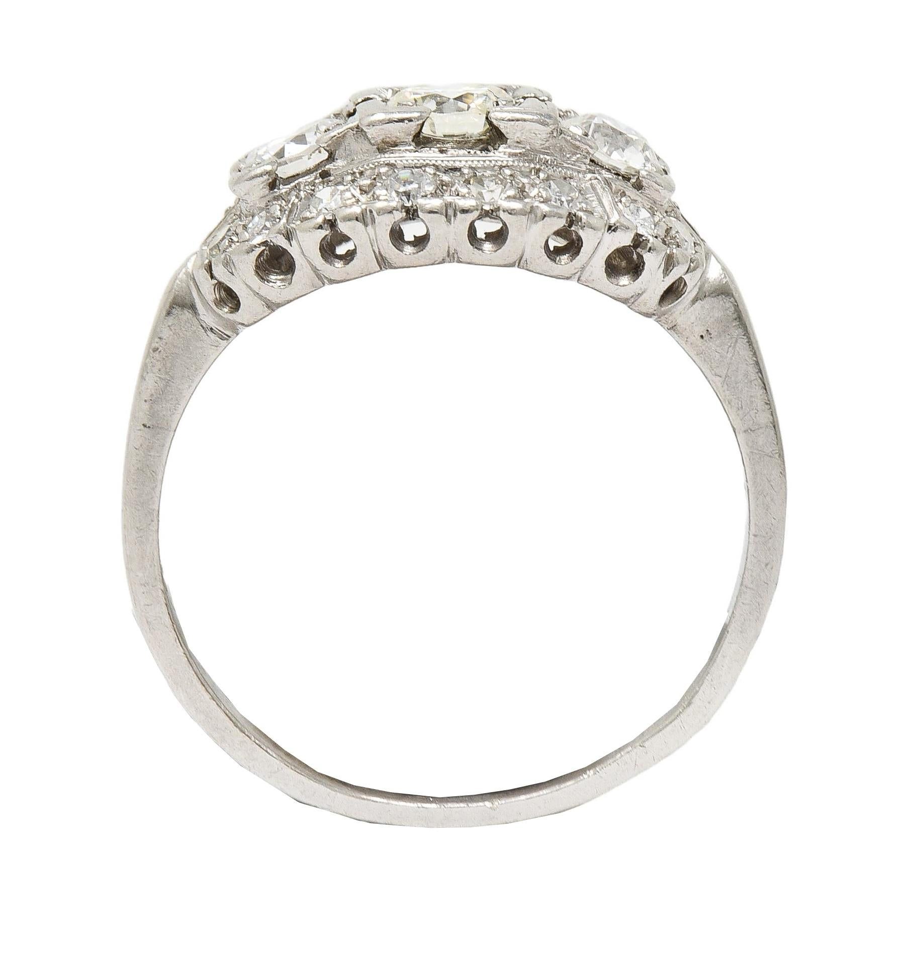 Mid-Century 0.85 CTW Diamond Platinum Vintage Bombé Dinner Ring