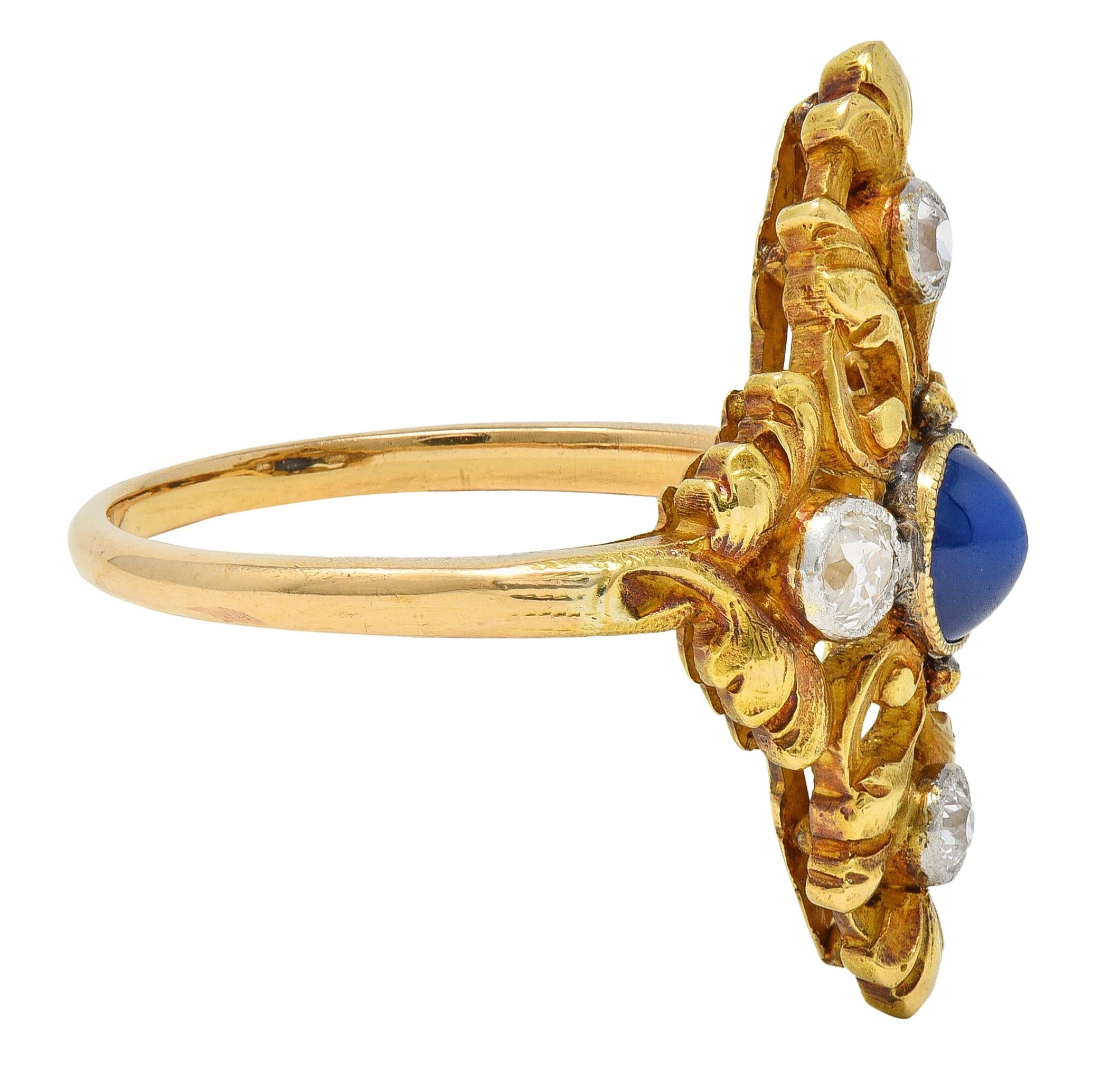 Art Nouveau Sapphire Diamond Platinum 18 Karat Yellow Gold Antique Foliate Ring