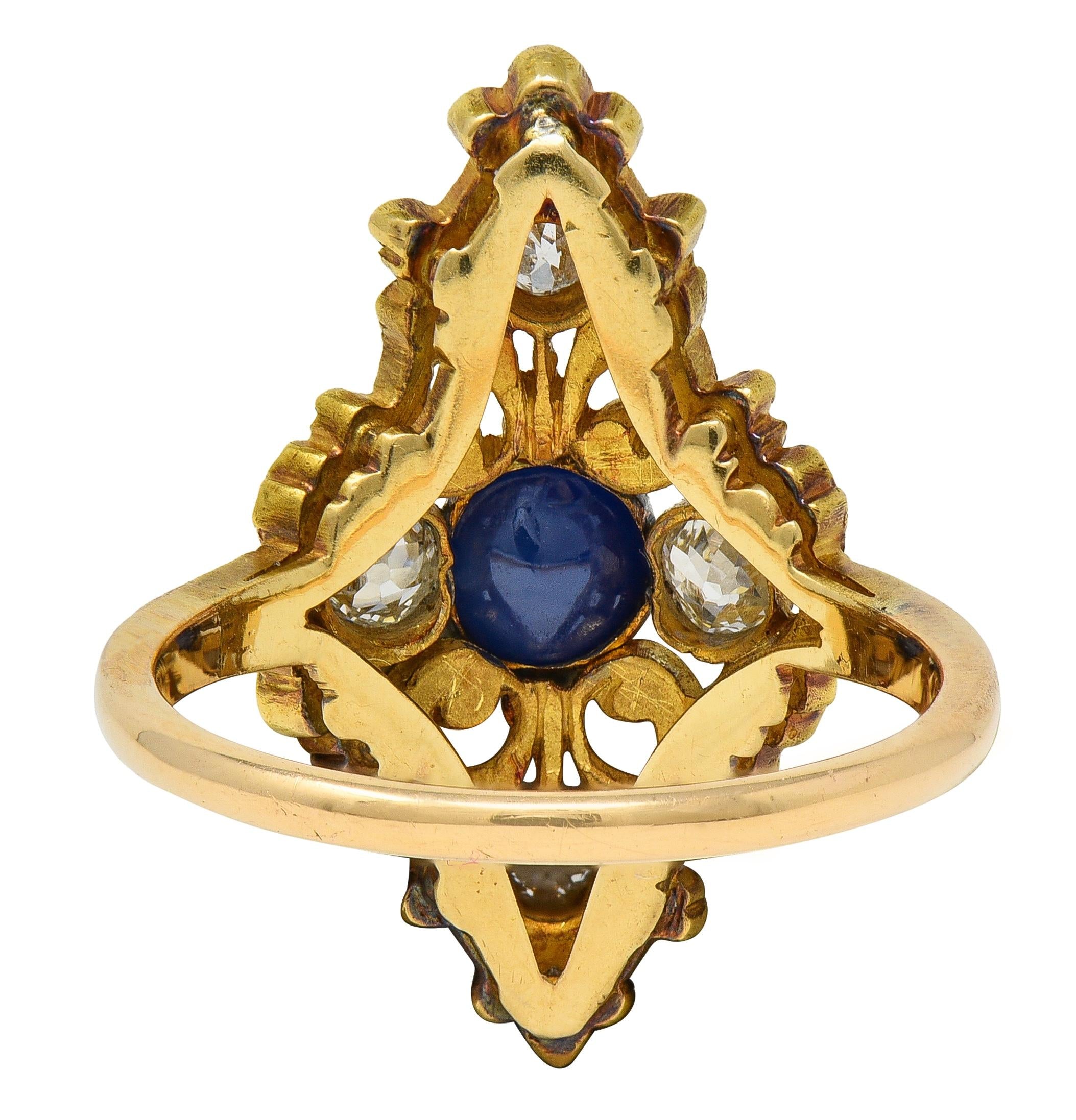 Art Nouveau Sapphire Diamond Platinum 18 Karat Yellow Gold Antique Foliate Ring