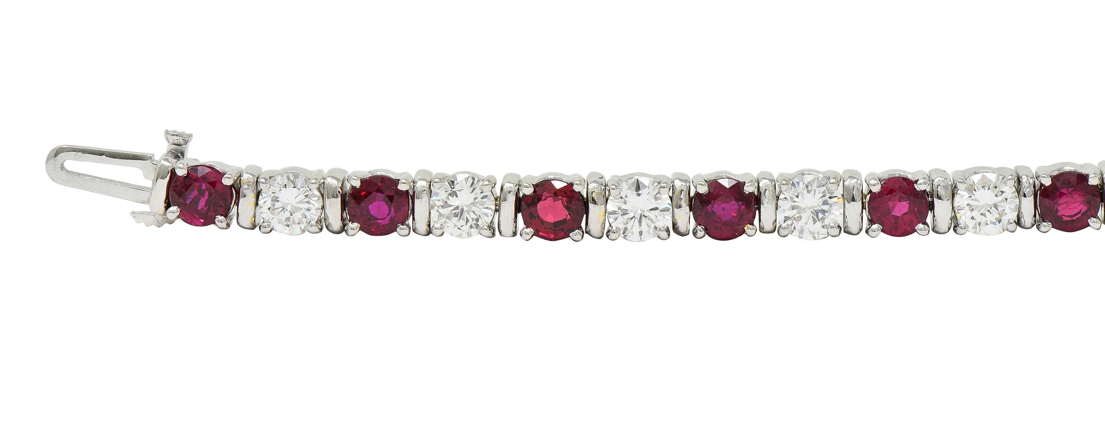 Contemporary 7.60 CTW Diamond Ruby 18 Karat White Gold Line Bracelet