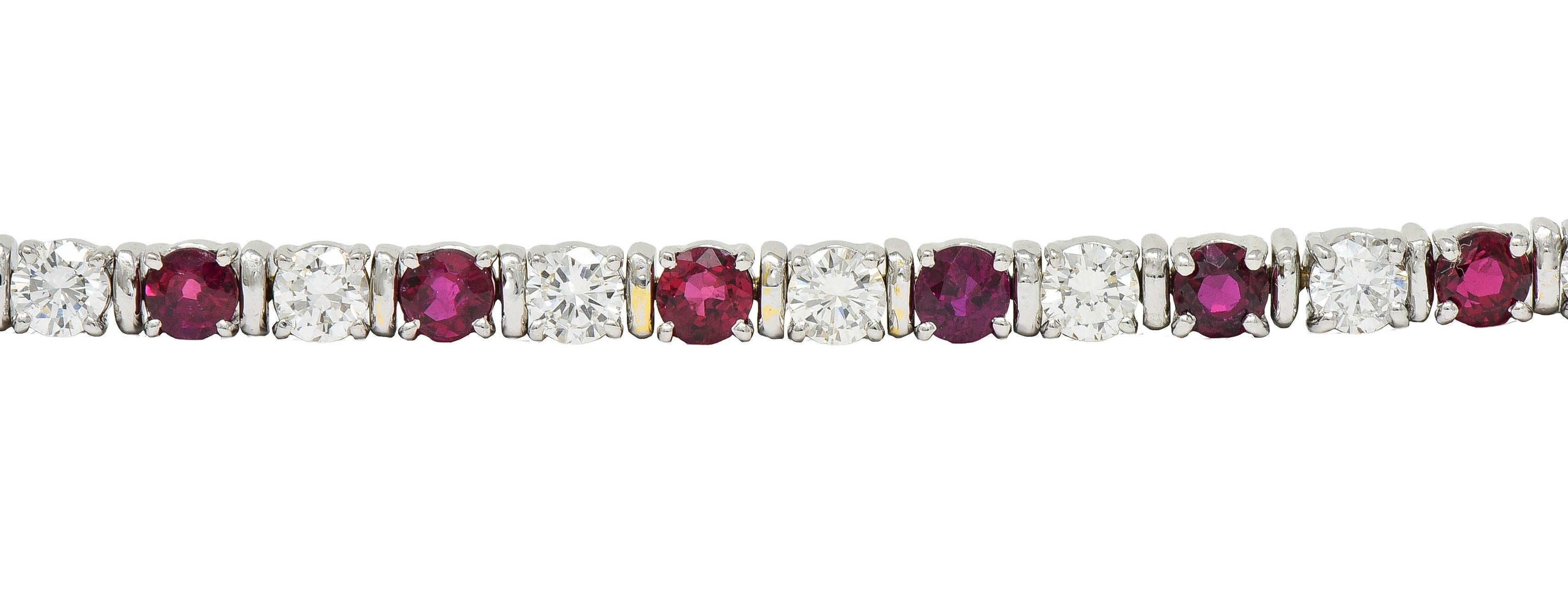 Contemporary 7.60 CTW Diamond Ruby 18 Karat White Gold Line Bracelet