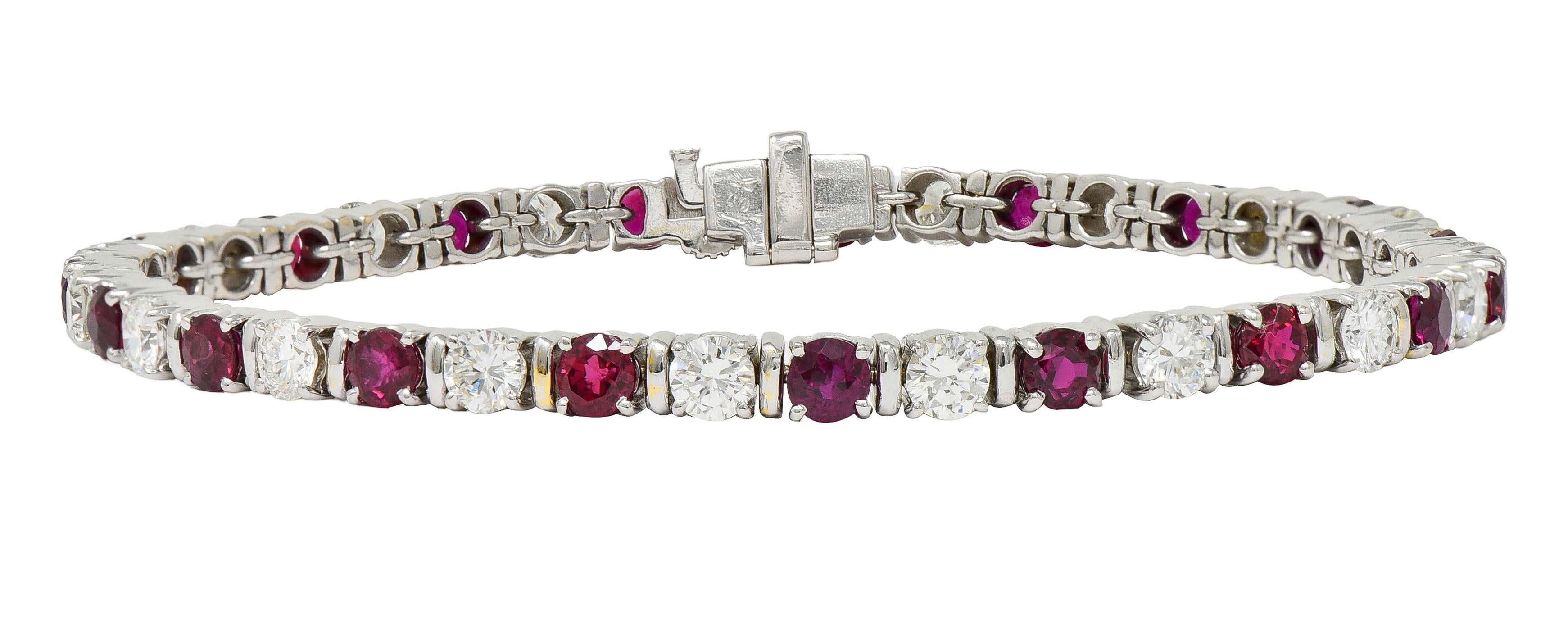 Contemporary 7.60 CTW Diamond Ruby 18 Karat White Gold Line Bracelet