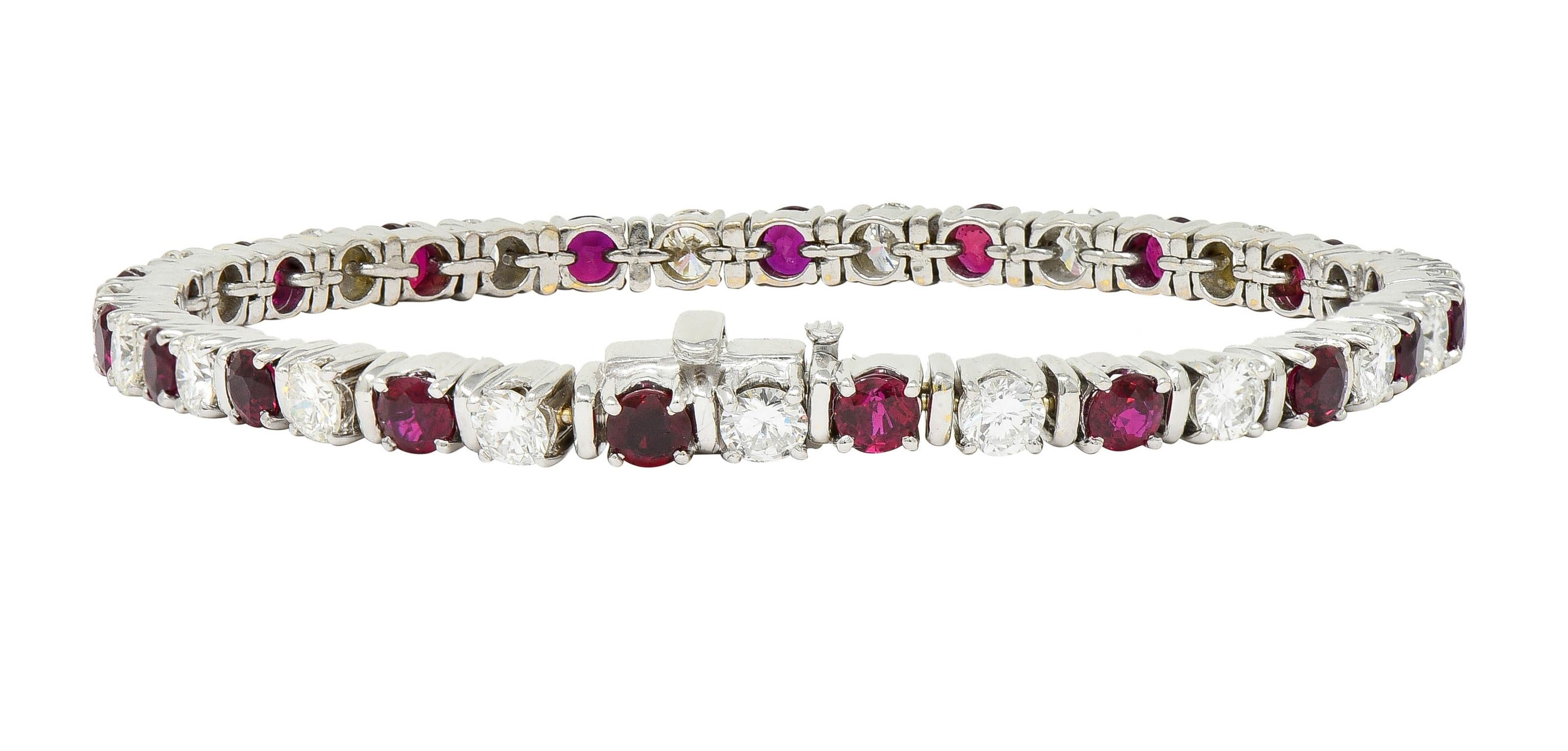 Contemporary 7.60 CTW Diamond Ruby 18 Karat White Gold Line Bracelet