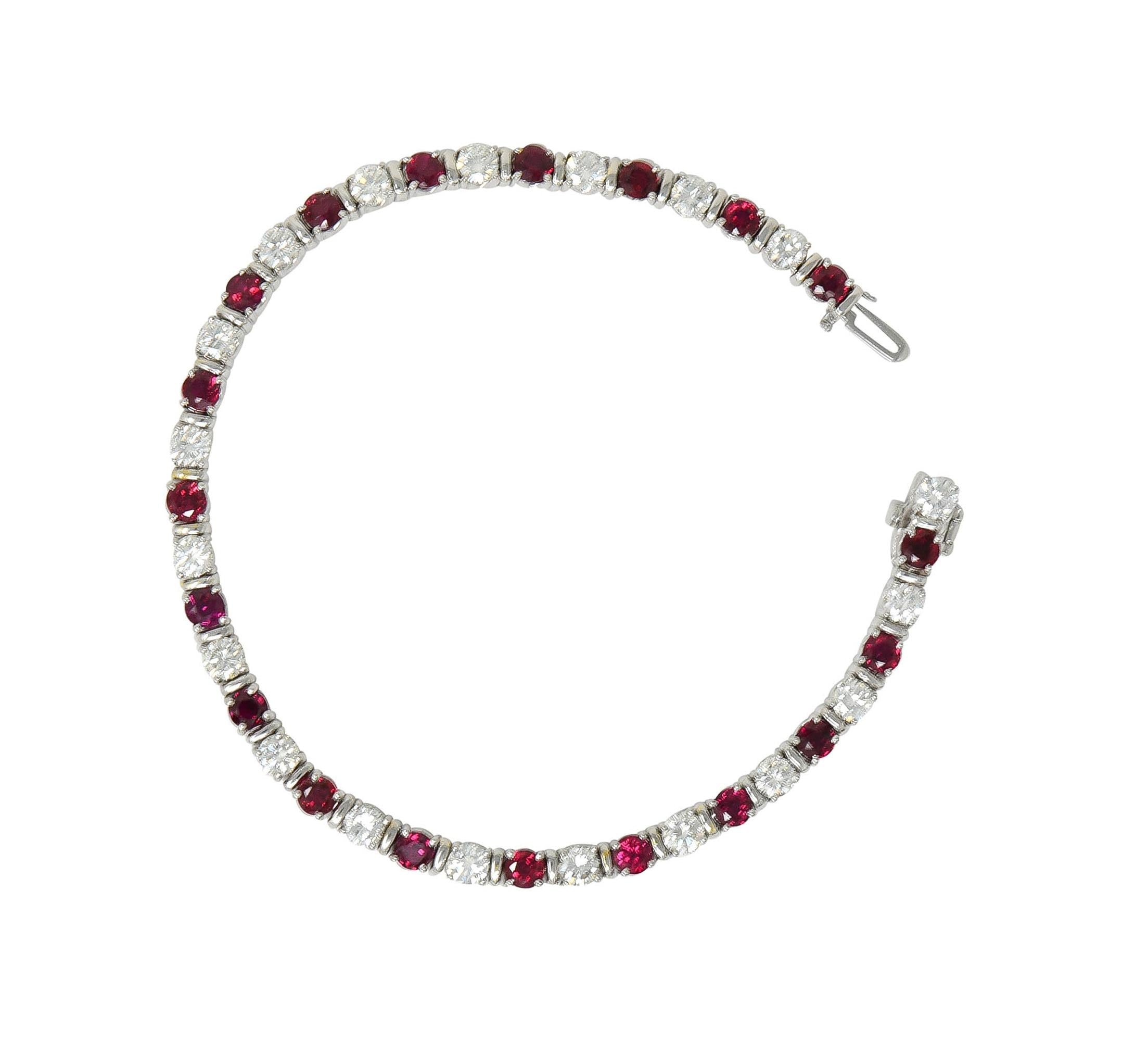 Contemporary 7.60 CTW Diamond Ruby 18 Karat White Gold Line Bracelet