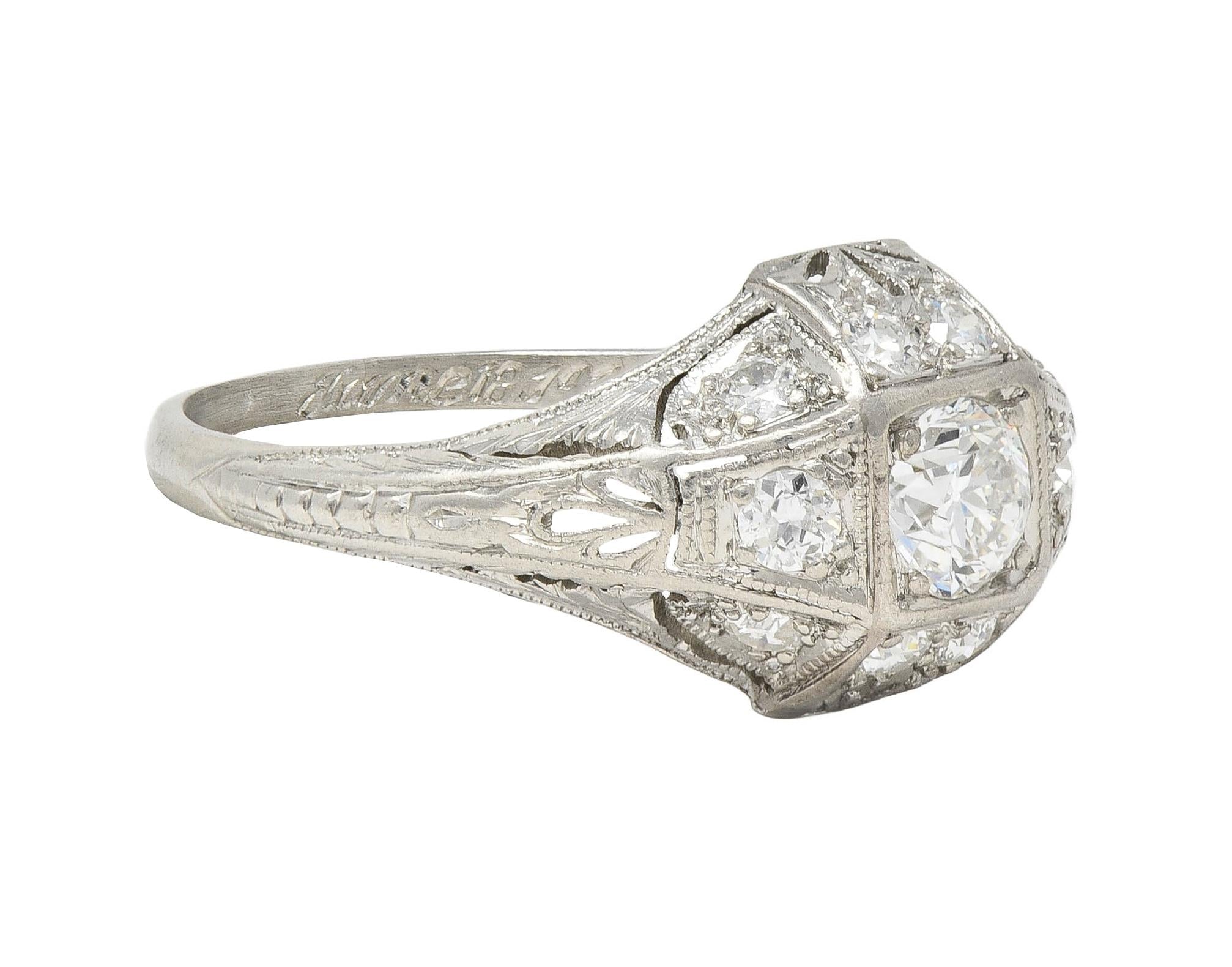 Art Deco 1920s 0.75 CTW Diamond Platinum Antique Quatrefoil Engagement Ring