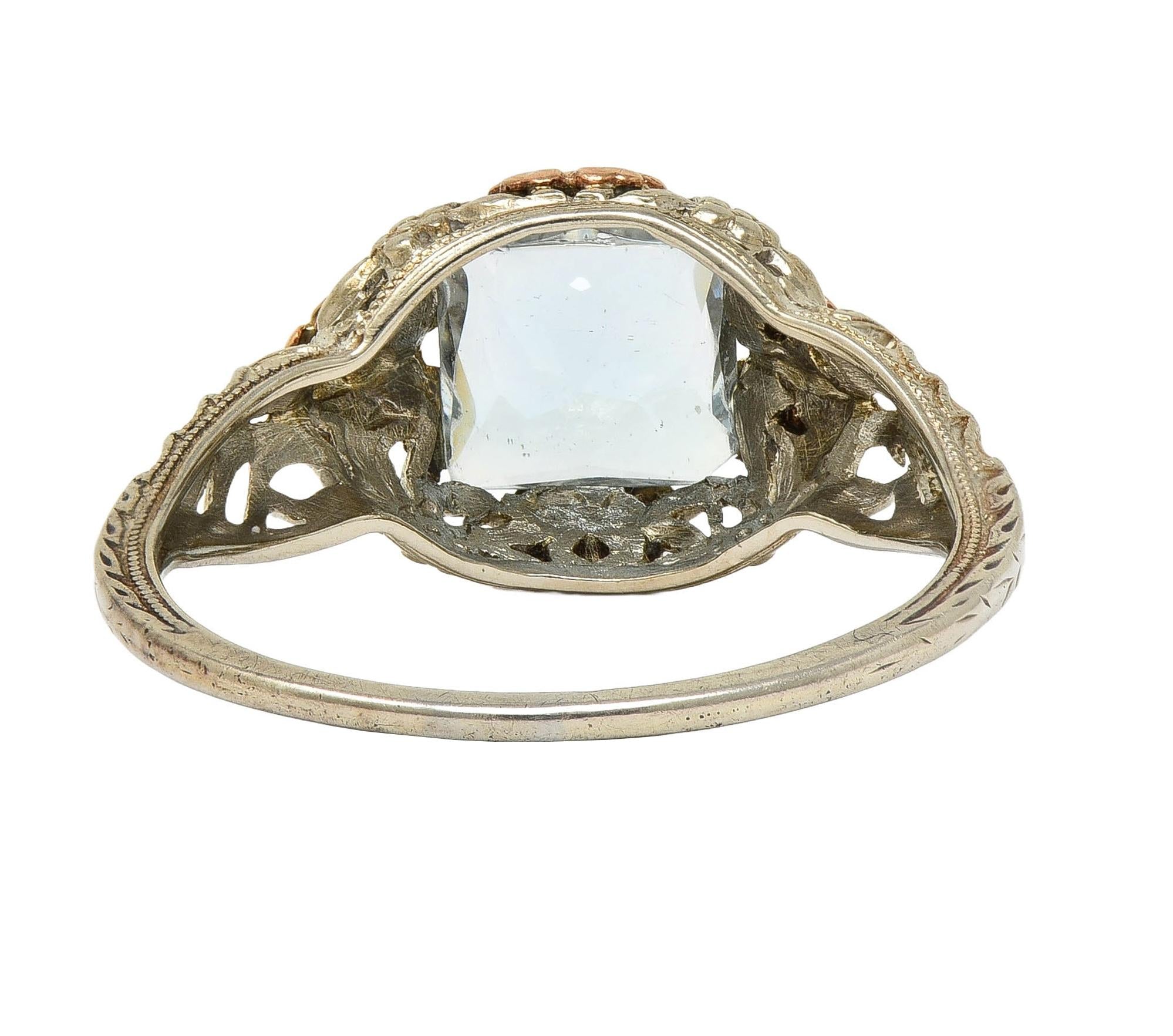 Art Deco 1.20 CTW Aquamarine 14 Karat Tri-Gold Vintage Orange Blossom Ring