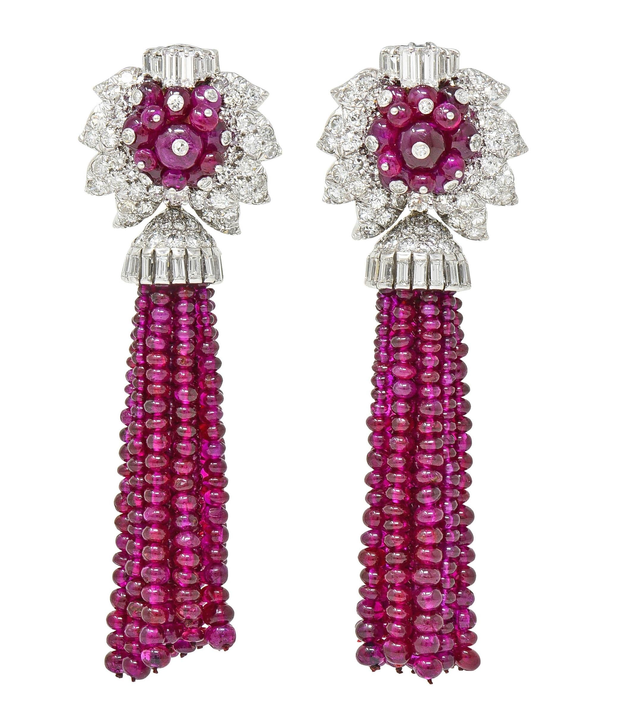 Andrew Clunn 131.96 CT Diamond Ruby Platinum 18K Gold Vintage Day Night Earrings