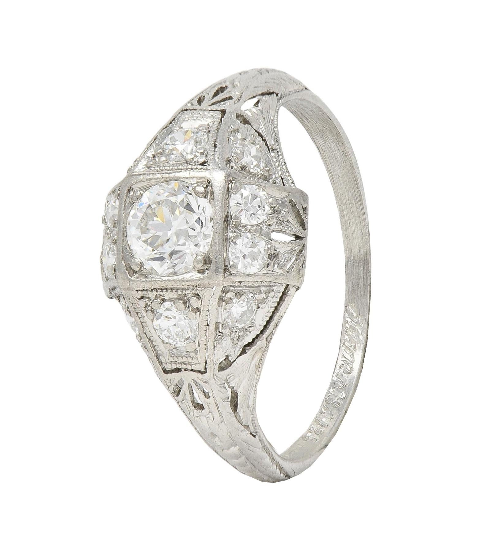 Art Deco 1920s 0.75 CTW Diamond Platinum Antique Quatrefoil Engagement Ring