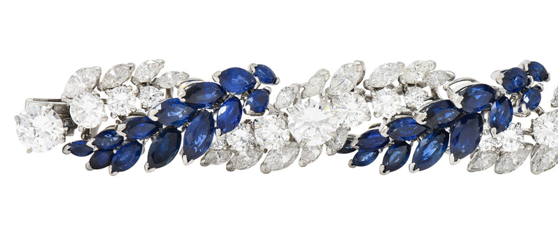 French Mid-Century 51.70 CTW Sapphire Diamond Platinum Vintage Twist Bracelet