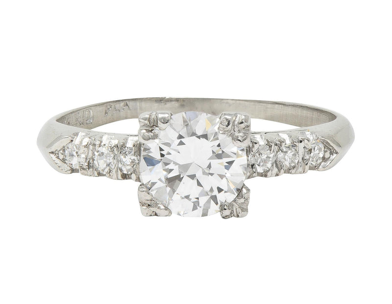 Retro .68 CTW Transitional Cut Diamond Platinum Fishtail Vintage Engagement Ring