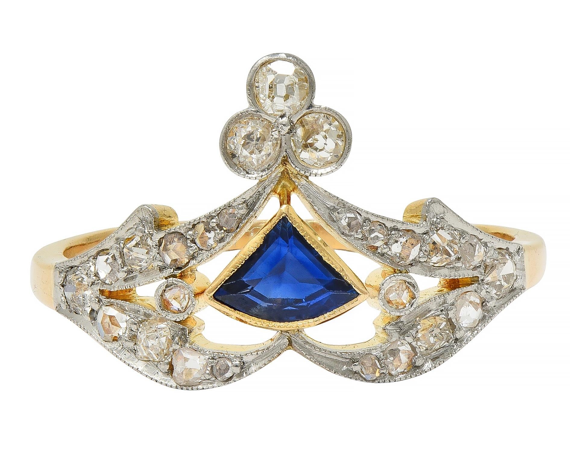 Edwardian Sapphire Diamond Platinum 18 Karat Yellow Gold Antique Tiara Ring