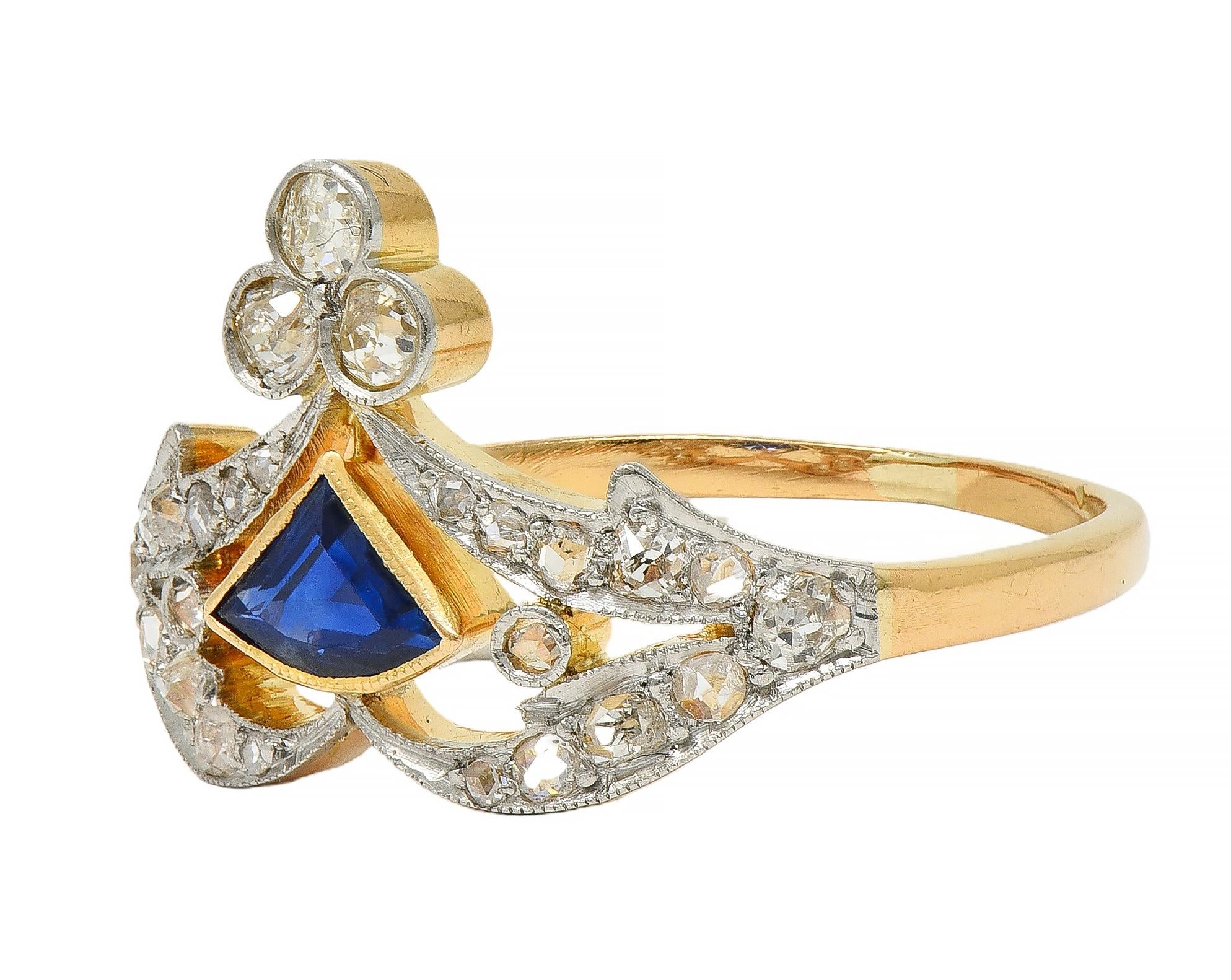 Edwardian Sapphire Diamond Platinum 18 Karat Yellow Gold Antique Tiara Ring